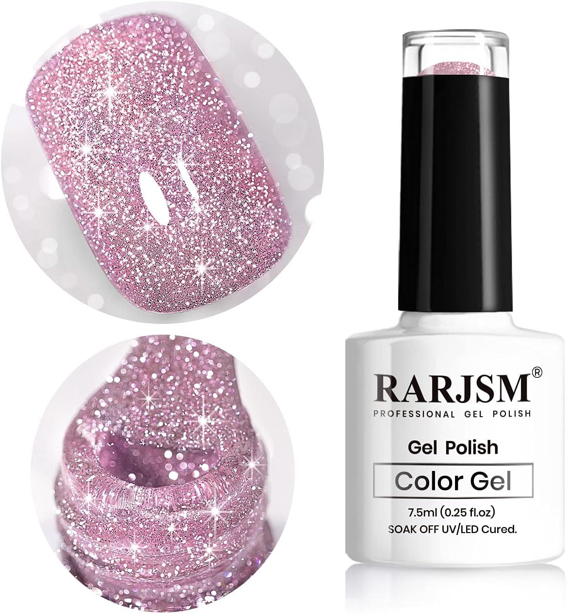 RARJSM Glitter Gel Nail Polish Pink Sparkle Nail Gel Varnish Requires Drying Und...