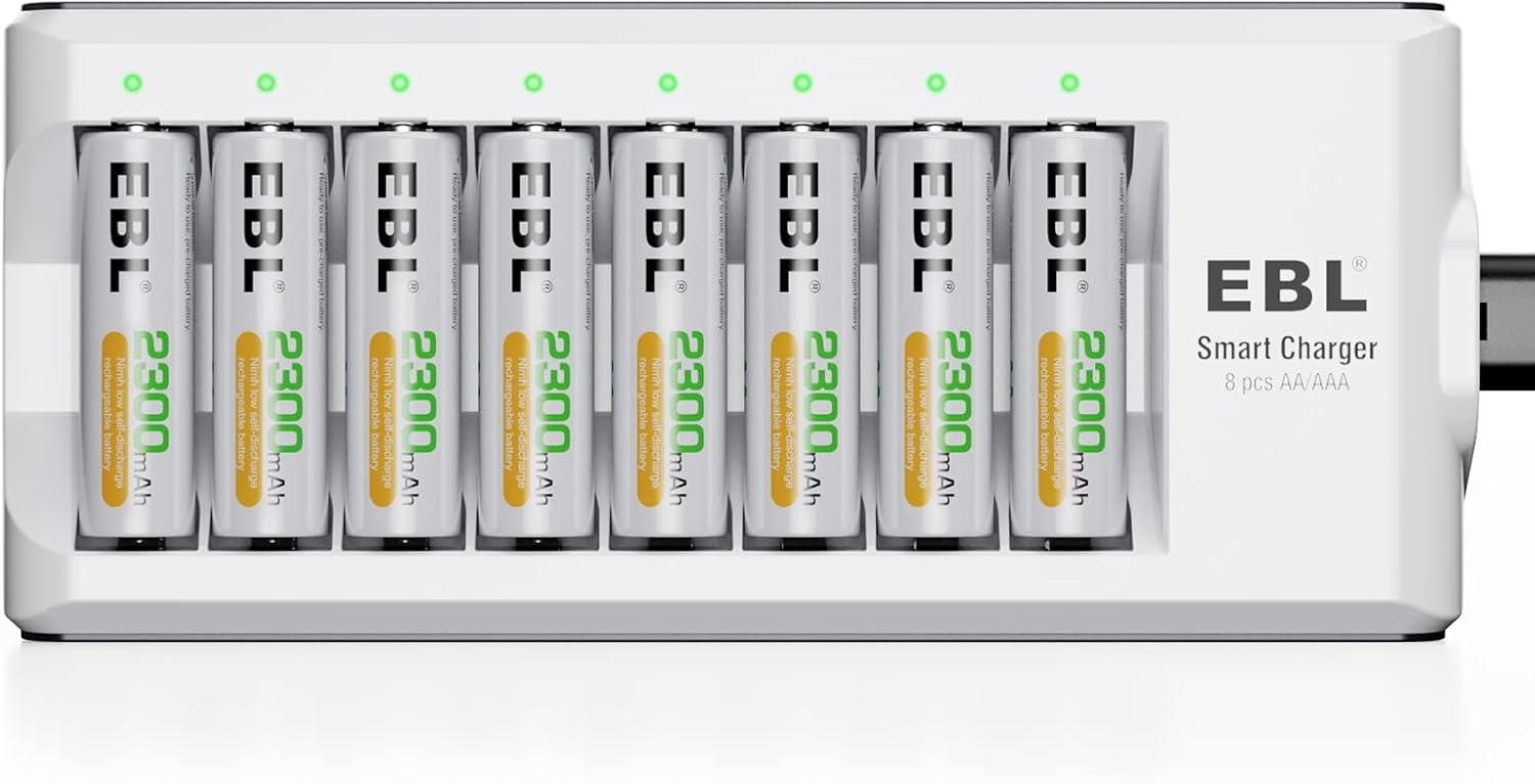 EBL 2300mAh Ni-MH AA Rechargeable Batteries (8 Pack), Special Battery Charger C9...