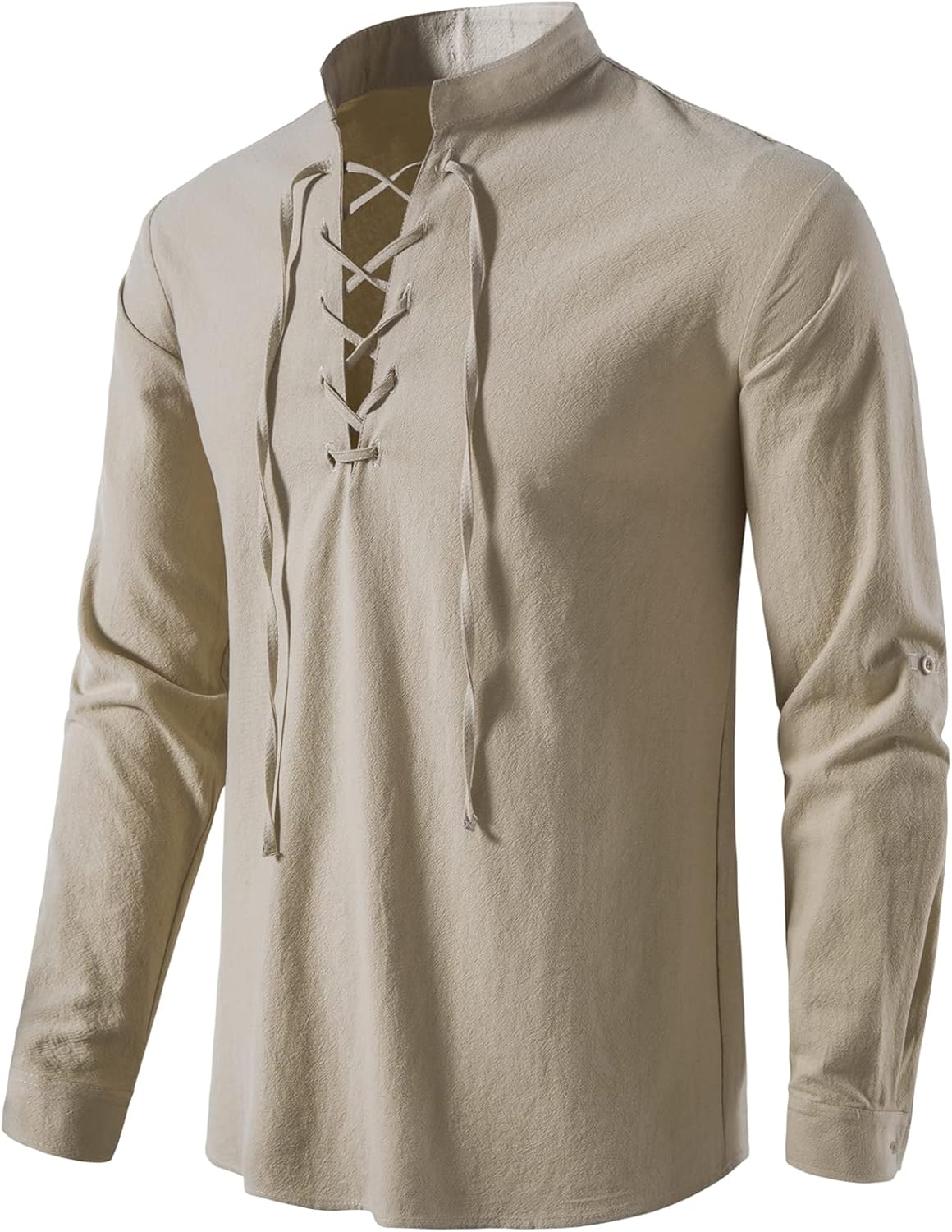 LucMatton Men Classic Lace Up Cotton Shirt, Special Medieval Vintage Costume, Hi...