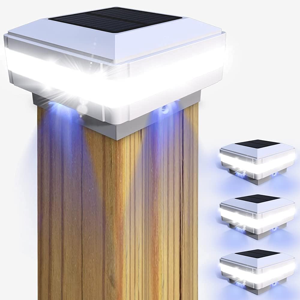 GEYUEYA Home Solar LED Post Lights Outdoor Garden IP65 Waterproof Square White L...