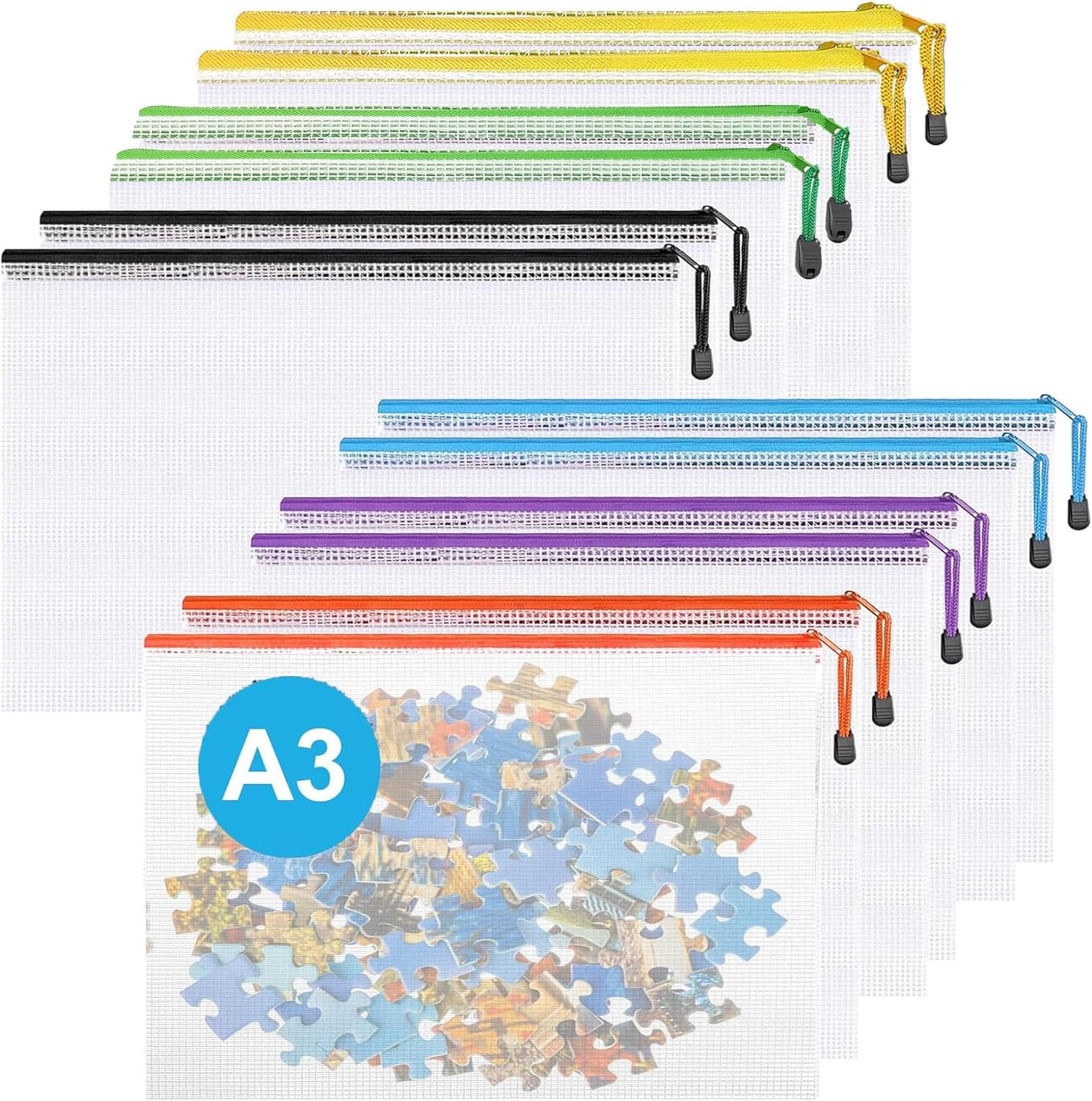 A3 Plastic Zip Wallets - 12PCS A3 Zip Lock Bags Plastic Document Folders Mesh Zi...