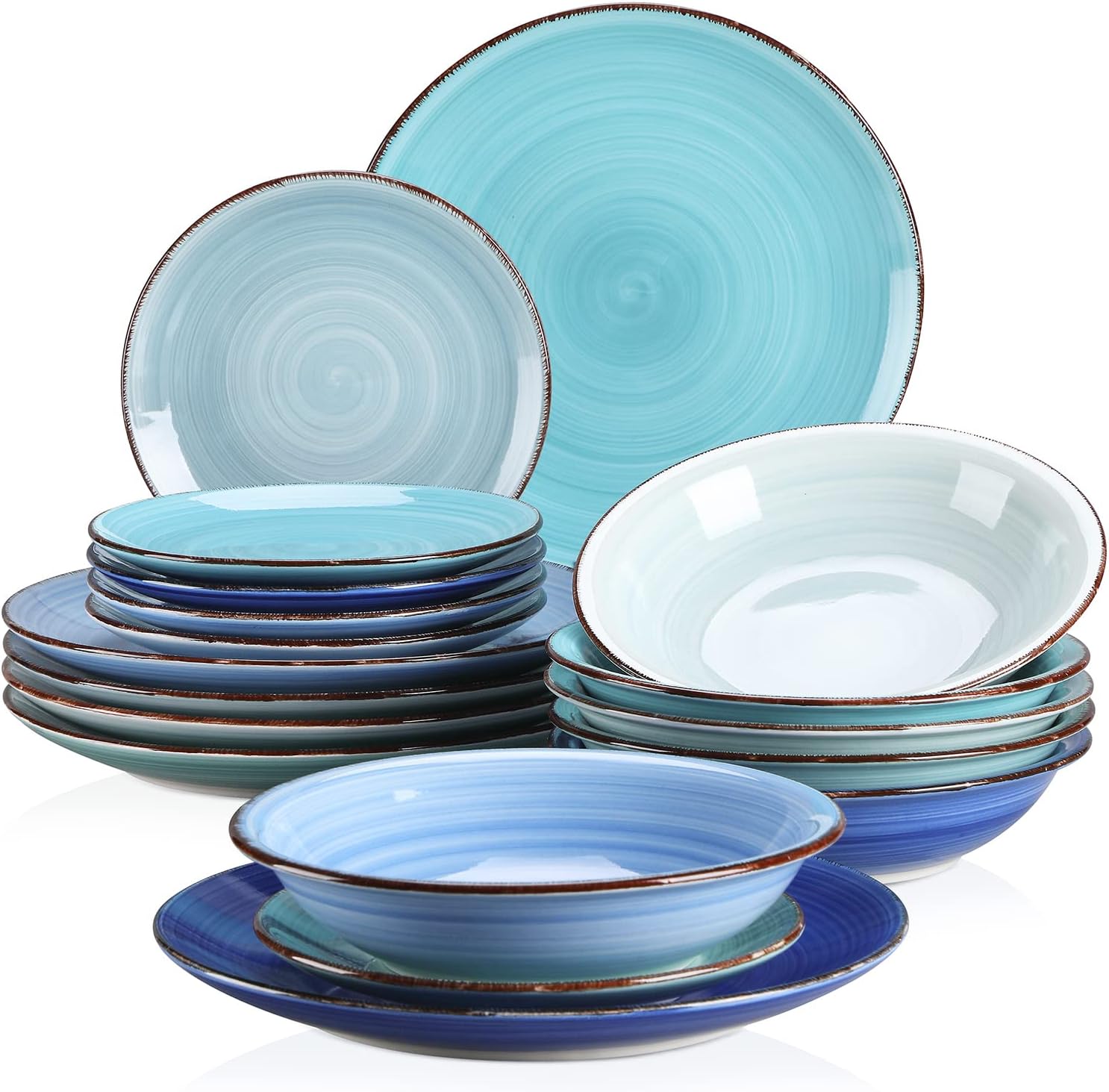 vancasso Bonita Blue Dinner Set, Special 18 Pieces Stoneware Dinnerware Set for...