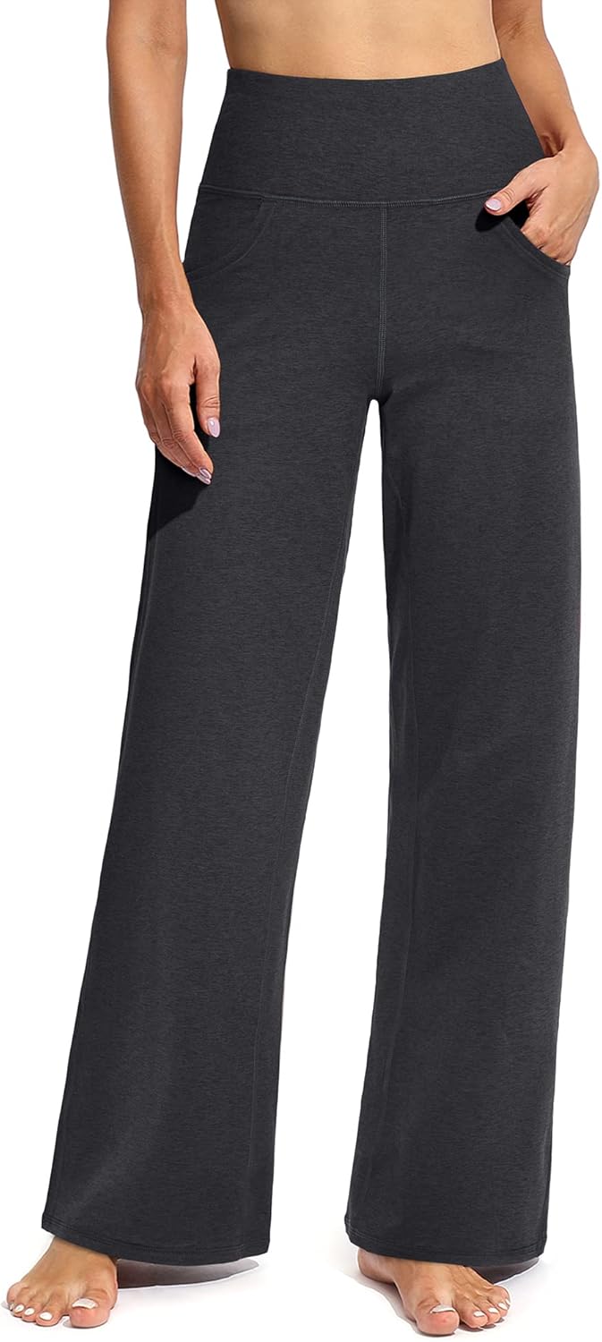 Promover Women's Activewear Trousers Yoga Trousers with Pockets Straight Wide Le...
