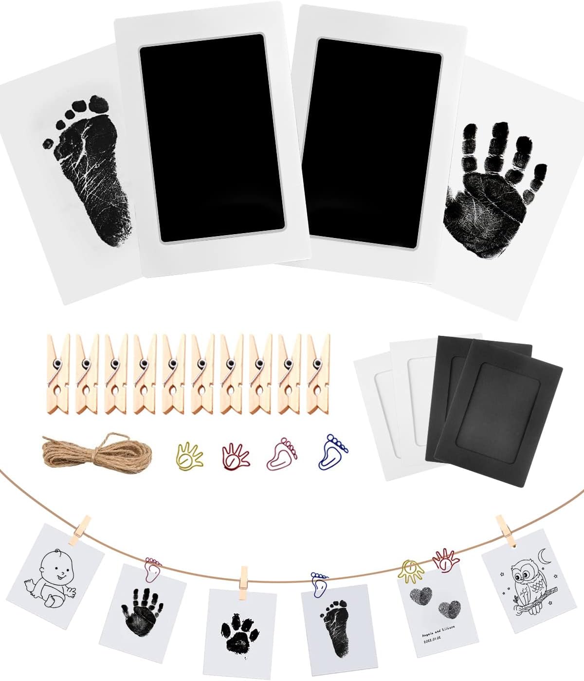 MOXTOYU Baby Handprint and Footprint Kit, 2 Baby Handprint Ink Pads with 6 Impri...
