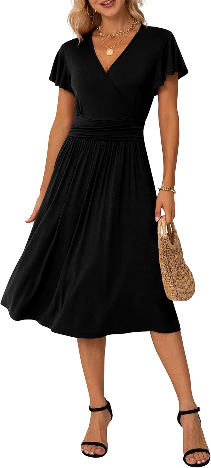 GRECERELLE Womens Summer Wrap Dress, Special Casual Ruffle Dress With Short Slee...