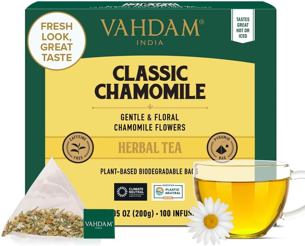VAHDAM Chamomile Herbal Tea, Special Tea Bags with Resealable Ziplock Pouch, Inn...