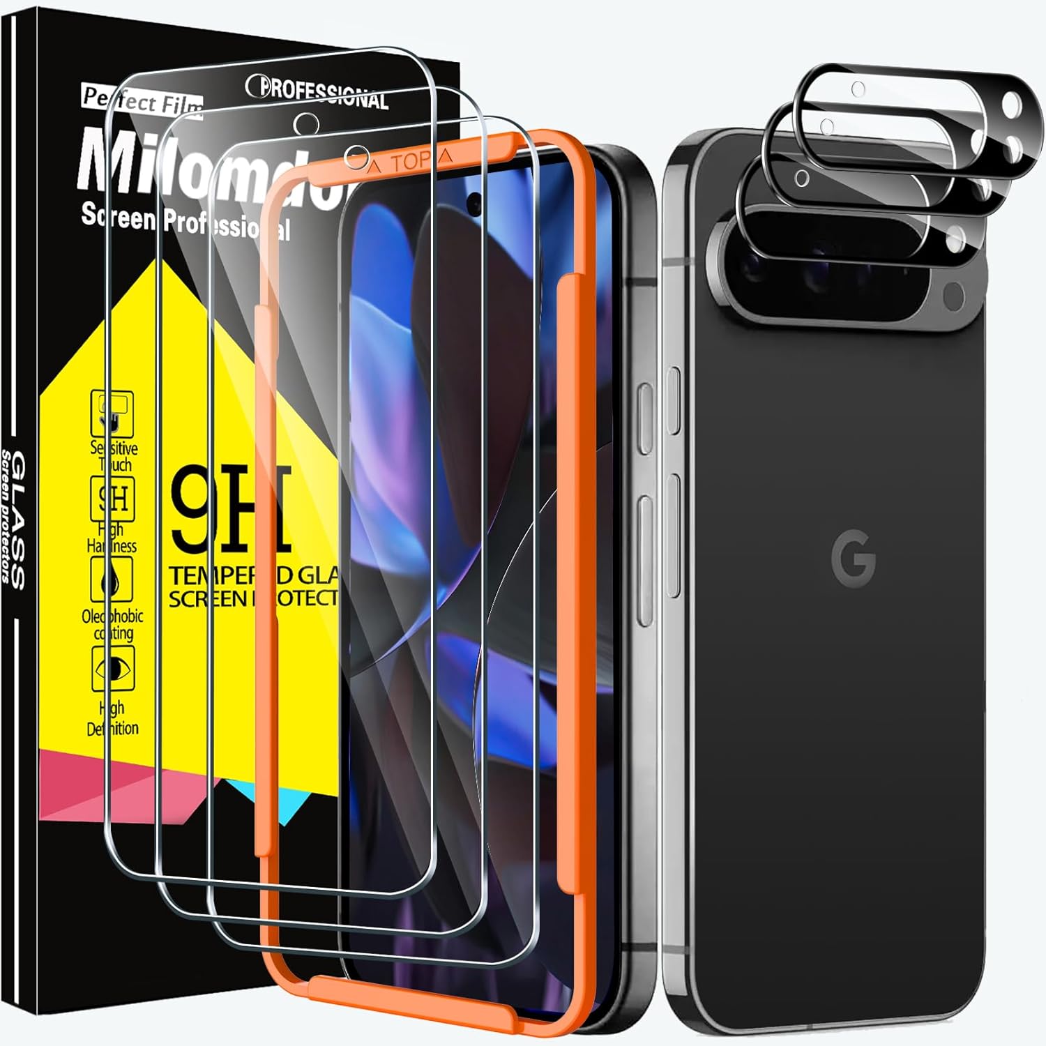 Milomdoi 3 Pack Screen Protector for Google Pixel 9 Pro with 3 Pack Camera Lens...