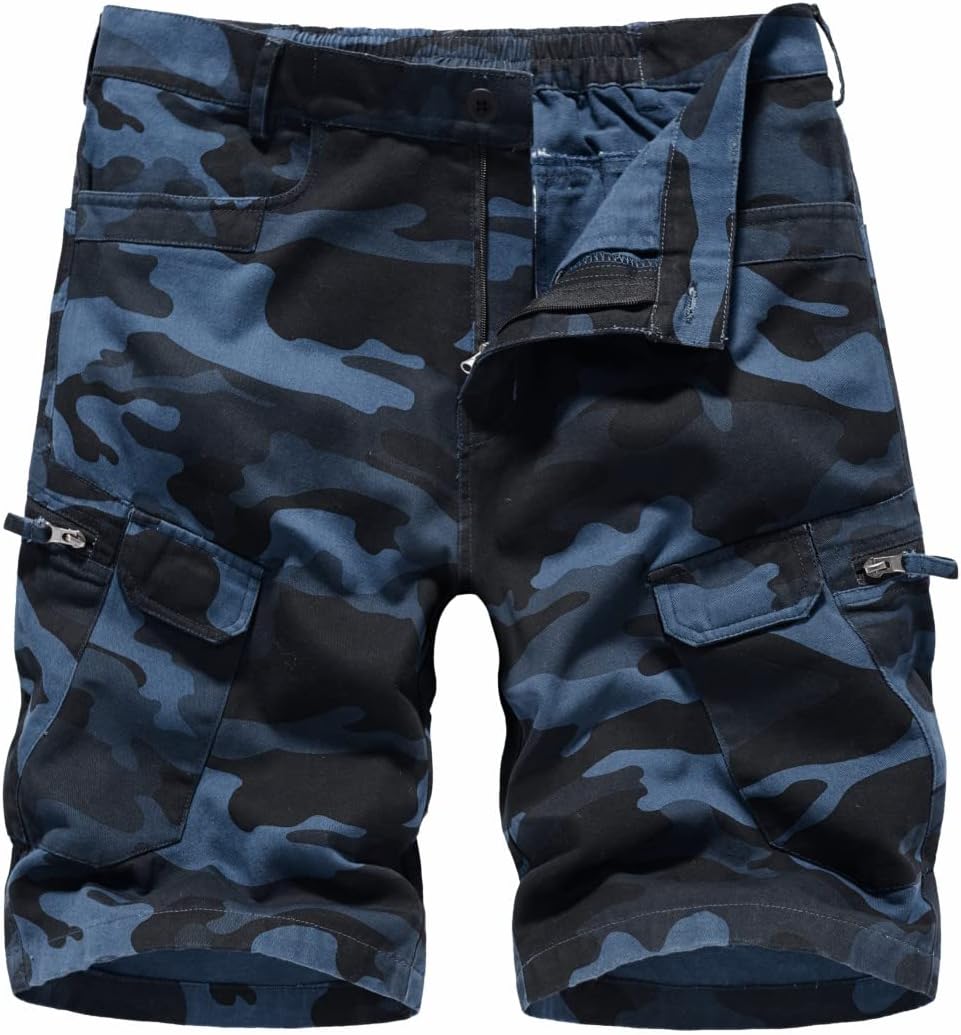 LY4U Mens Cargo Shorts Casual Cotton Combat Shorts with Multi Pockets 36 Blue