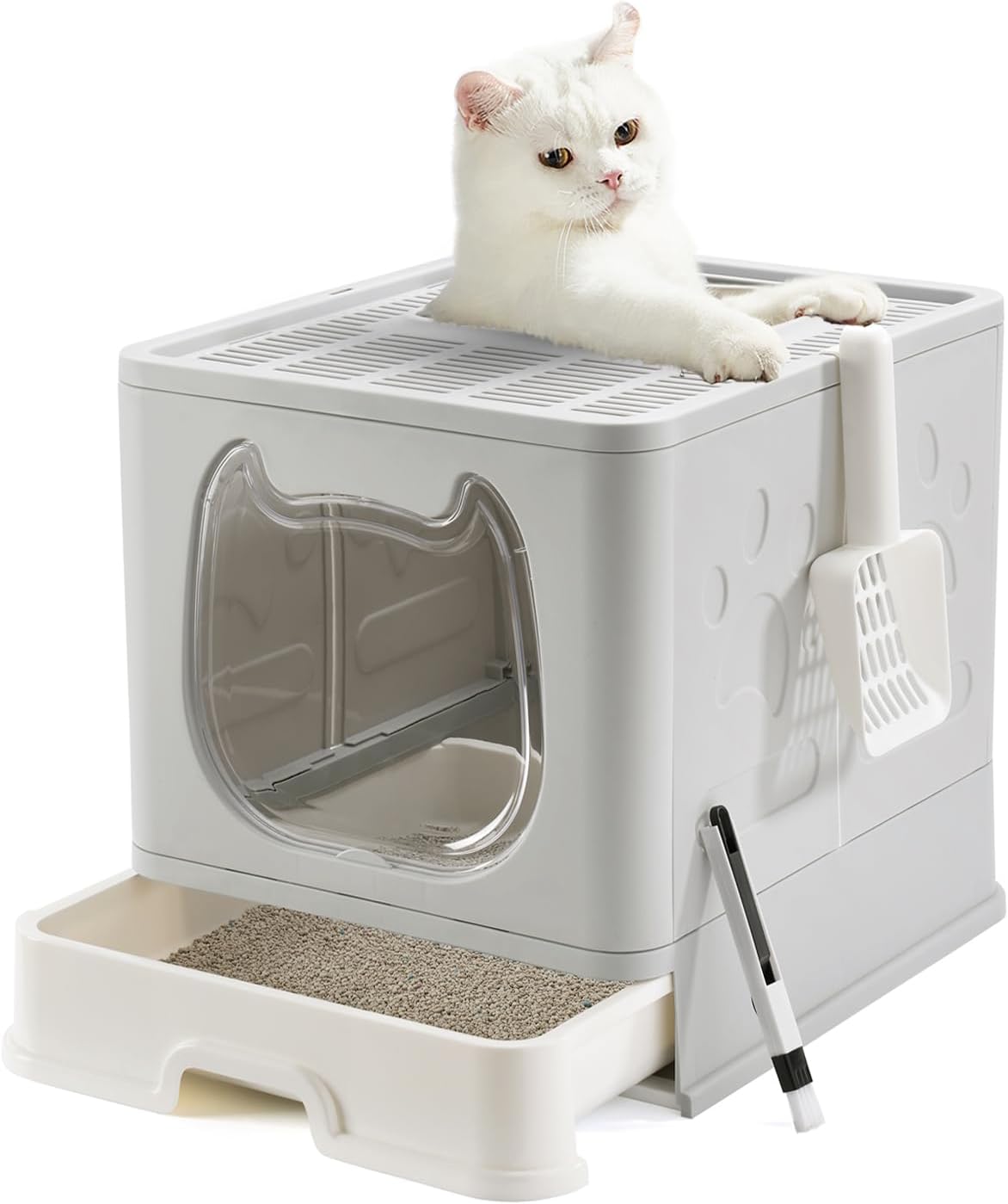Pawsayes Cat Litter Tray Litter box with Lid for Medium and Small Cats, Foldable...