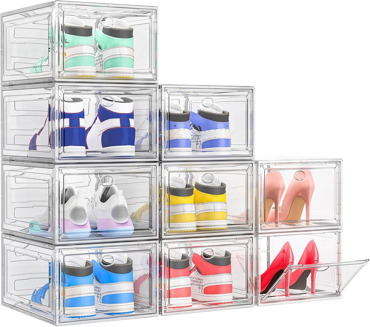 TidyTrove Shoe Storage Box, 9 Pcs Shoe Box Clear Plastic Stackable, Sturdy Folda...
