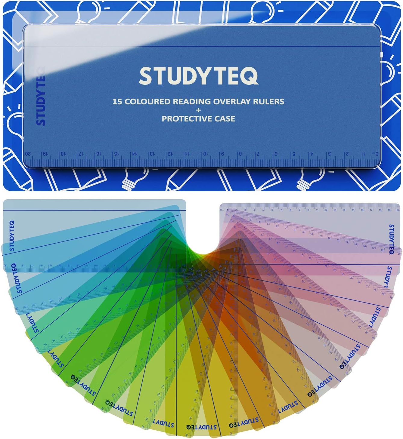 Studyteq 15 x Professional Dyslexia Coloured Reading Overlays And Rulers + Prote...