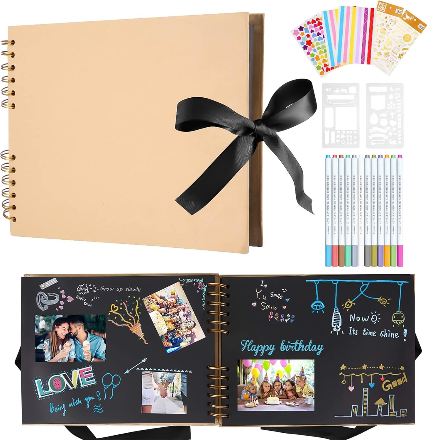 Scrapbook Photo Album, Customizable 80 Black Pages Memories Photo Album, Special...