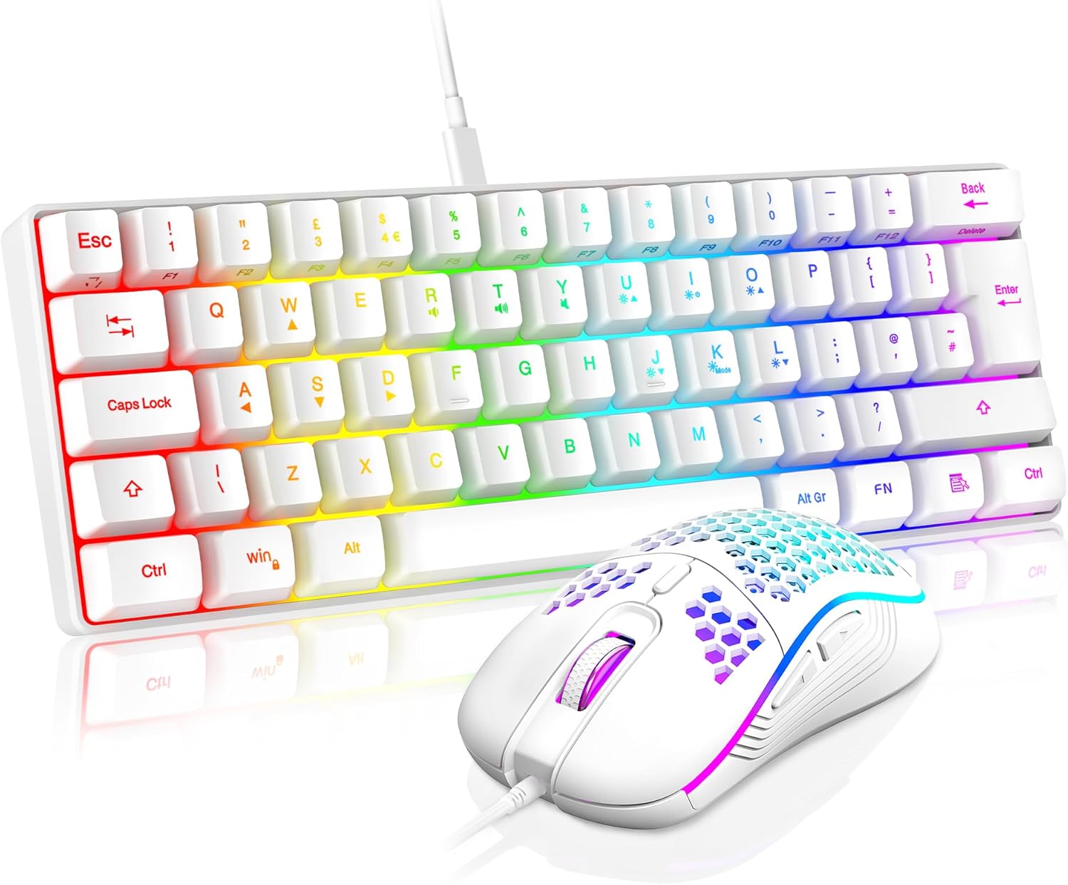 RedThunder 60% RGB Gaming Keyboard and Mouse Combo,UK Layout Ultra Compact Backl...
