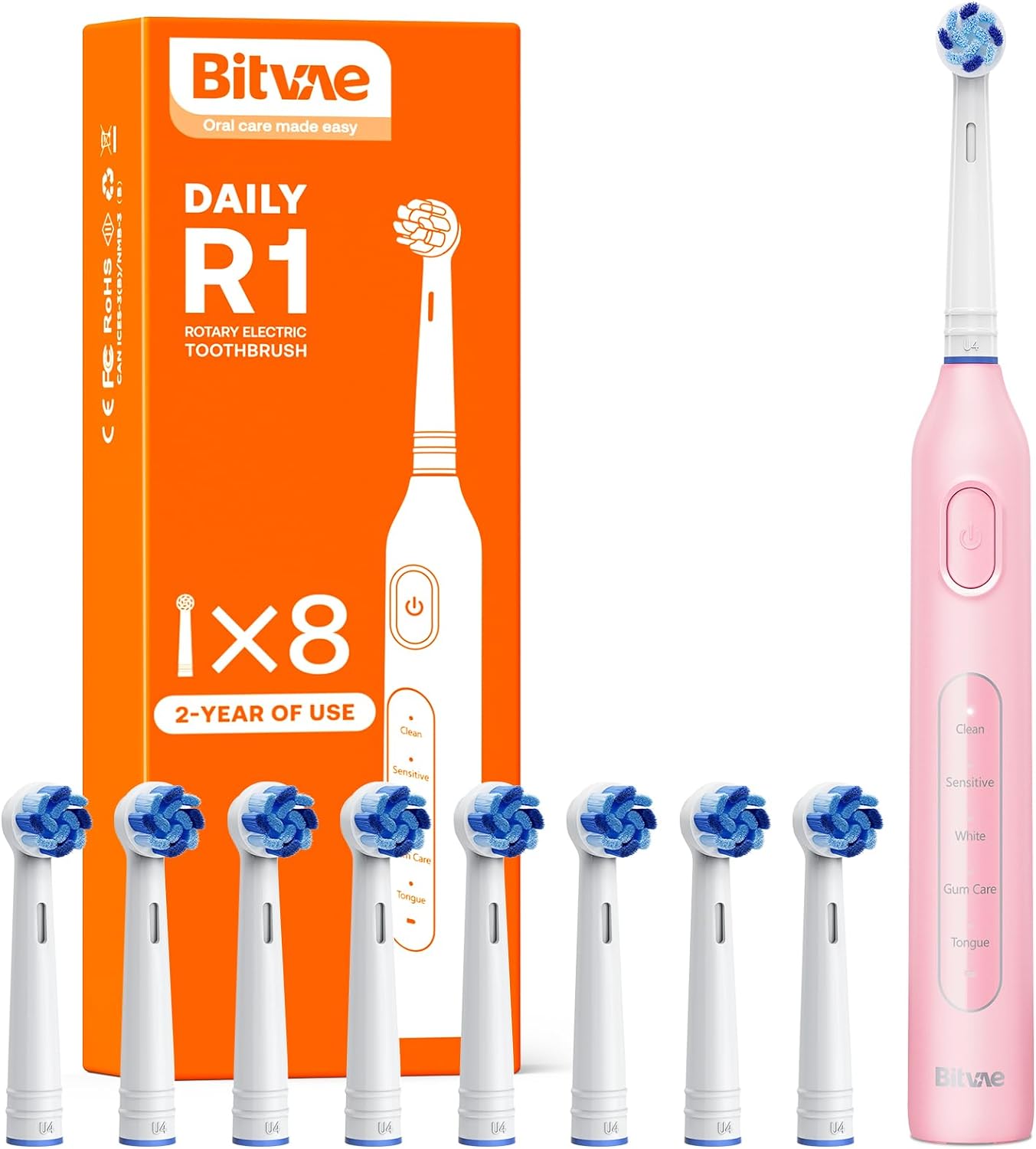 Bitvae R1 Rotating Electric Toothbrush with 8 Brush Heads for Adults and Kids, 5...