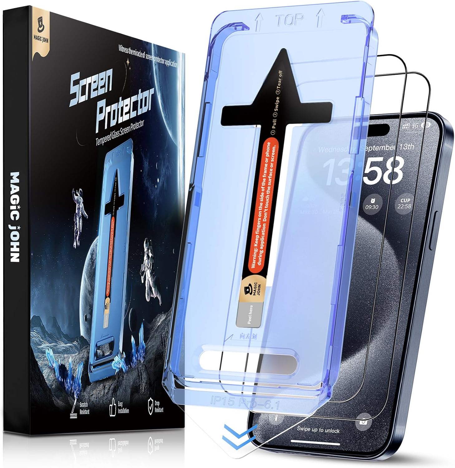MAGIC JOHN 2 Pack for iPhone 15 Pro Tempered Glass Screen Protector 6.1 inch, Au...