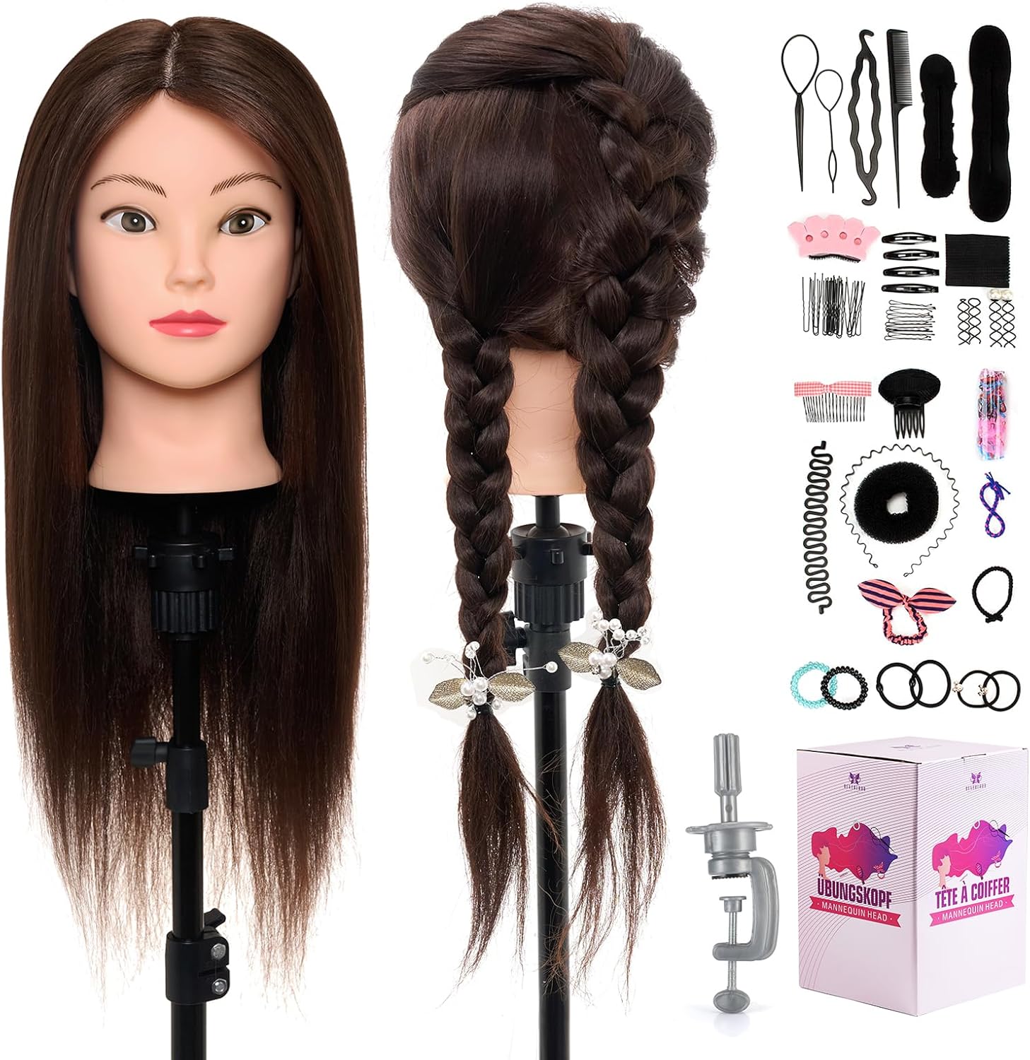 Neverland Hairdressing Head 50% Real Hair Training Head 22 Inch Cosmetology Mann...