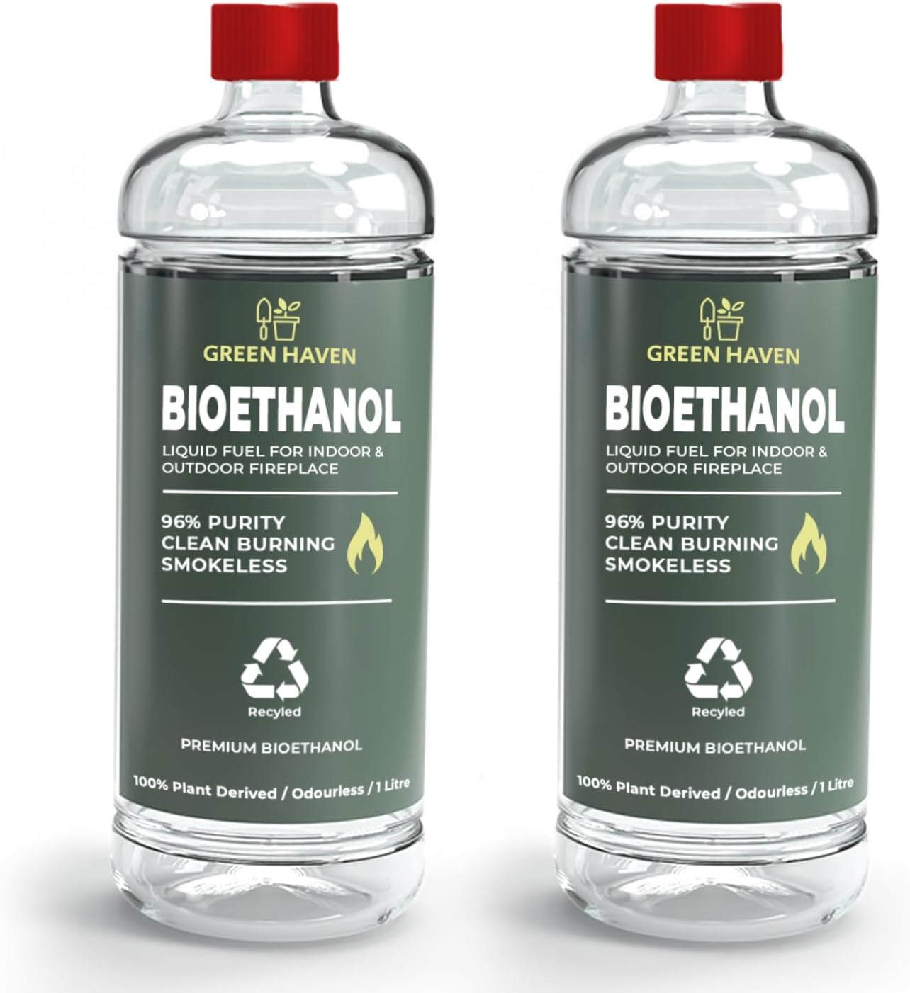 GREEN HAVEN 2L Premium Bioethanol Fuel for Fireplace – Bio Ethanol Liquid Fuel f...