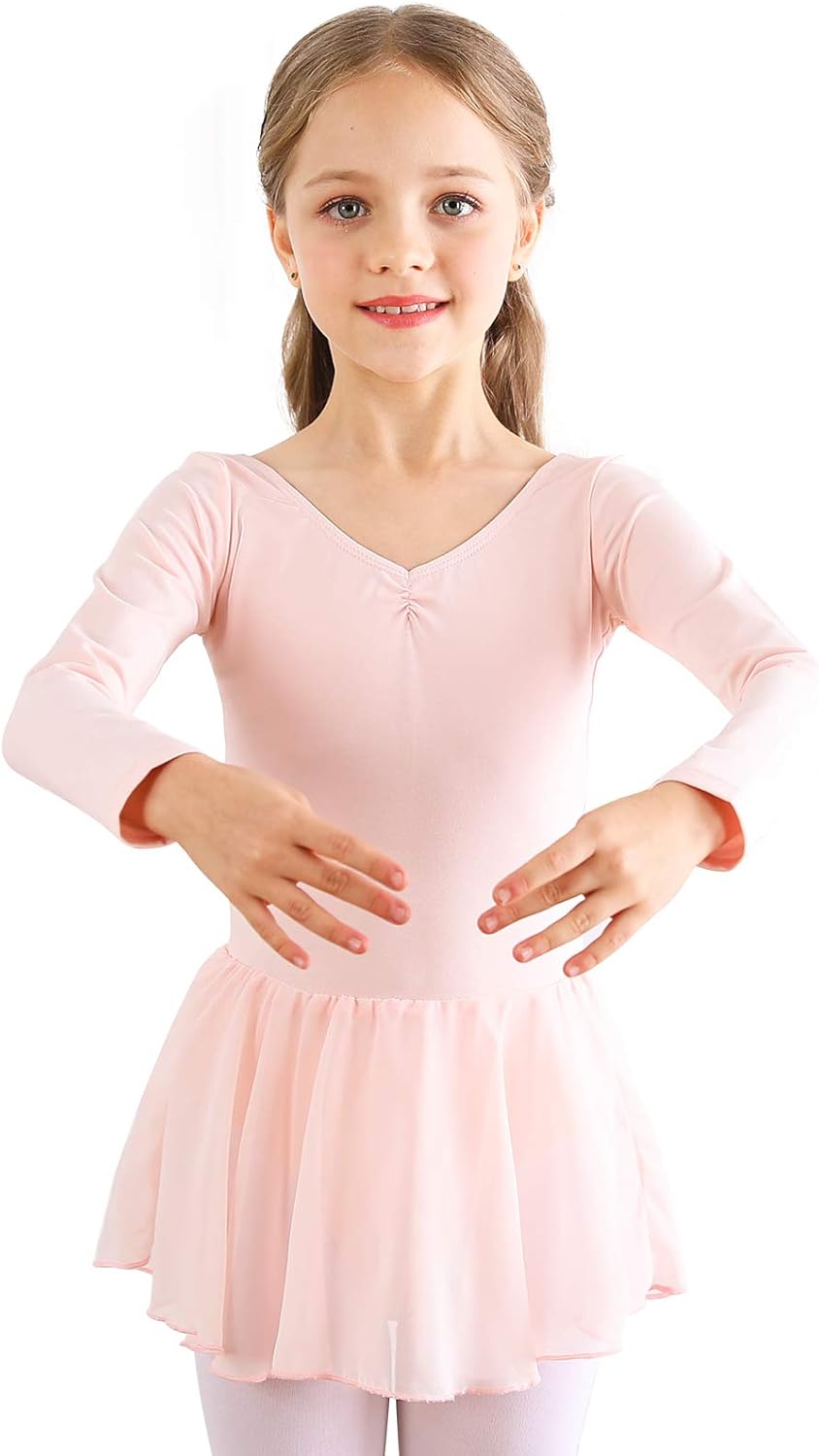 Bezioner Girls Ballet Dress Kids Dance Leotard Costume Long Sleeve Dancewear wit...