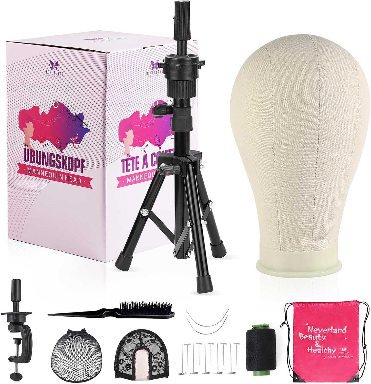 Neverland Beauty & Health 23 Inch Wig Head,Wig Stand Tripod with Head,Canvas Wig...