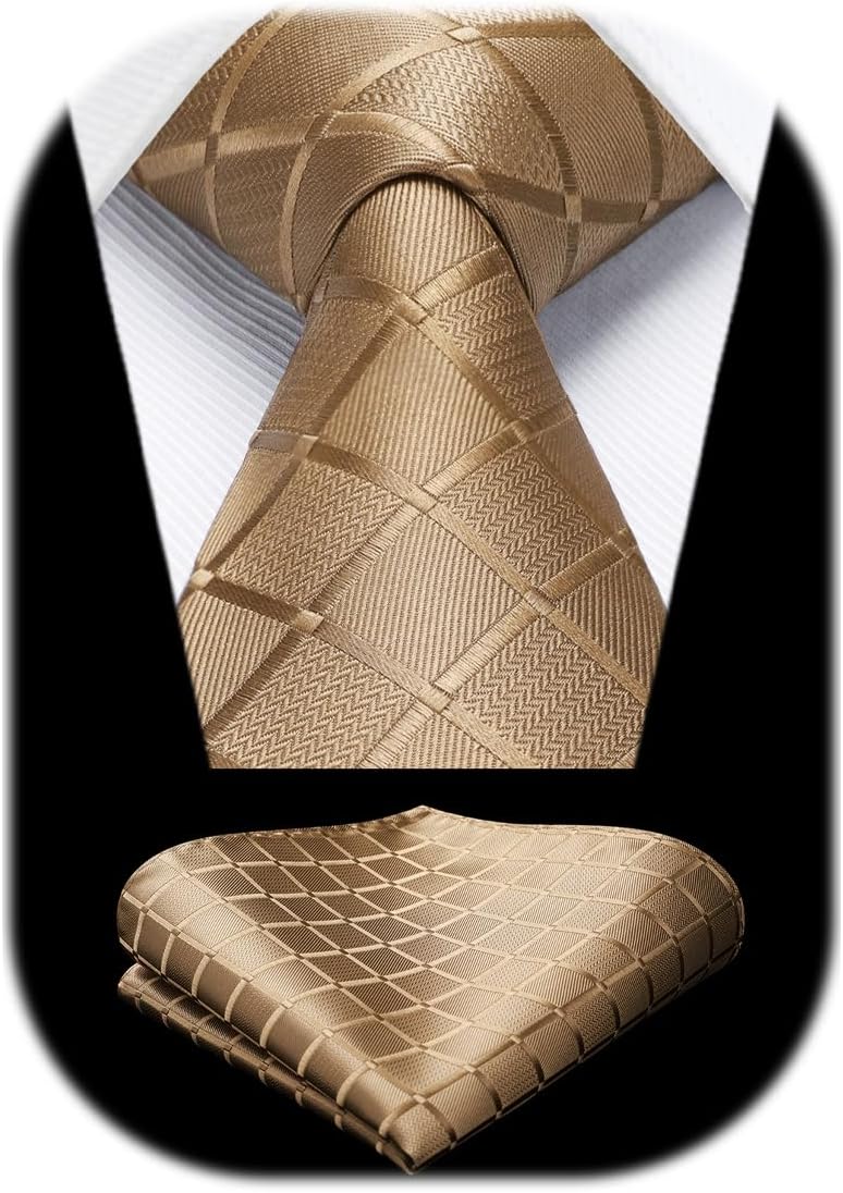 HISDERN Check Wedding Plaid Tie Set, Special Men's Necktie With Handkerchief, In...