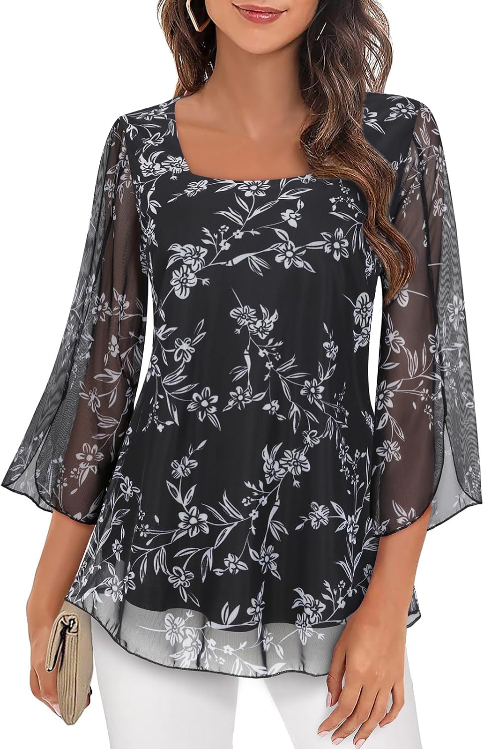 Syphiby Womens Blouses, Special Ruffle 3/4 Sleeve Tunic Tops, Innovative Loose F...
