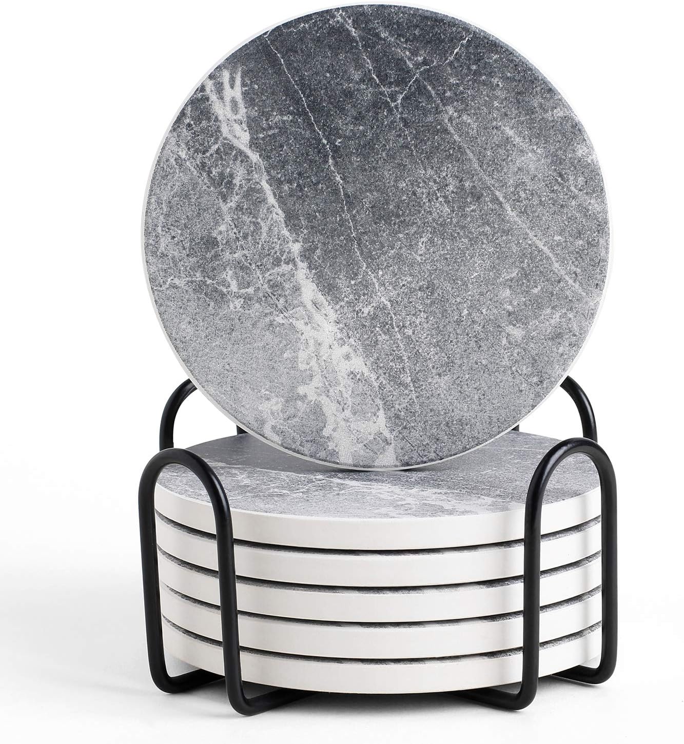 LIFVER Coasters - Coasters Set of 6 - Grey Coasters Ceramic, Drinks Coasters Set...