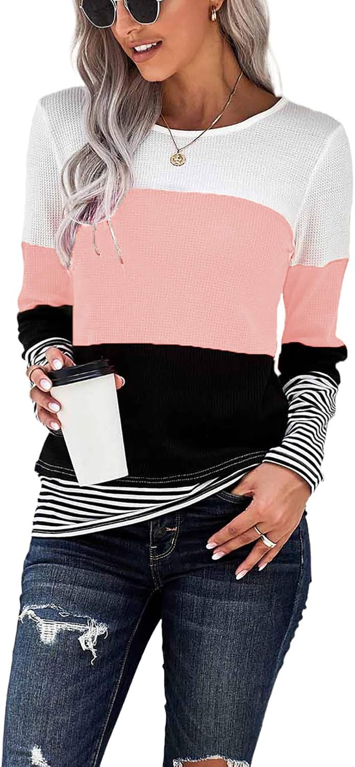 SMENG Ladies Long Sleeve Shirts, Special Striped Crewneck Pullover, Innovative W...