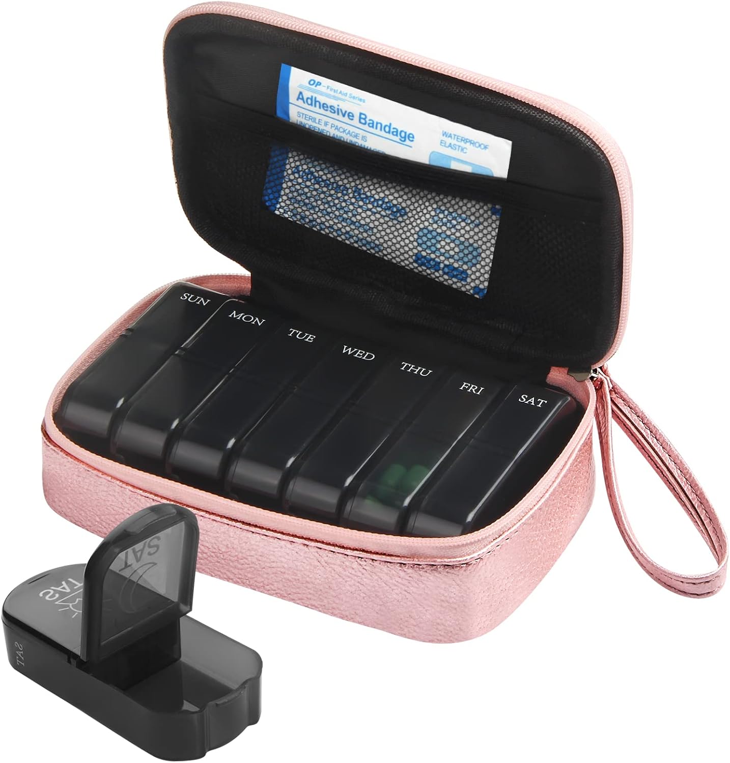 Pill Box 7 Day 2 Times a Day Weekly Pill Organiser with Portable Zipper PU Leath...