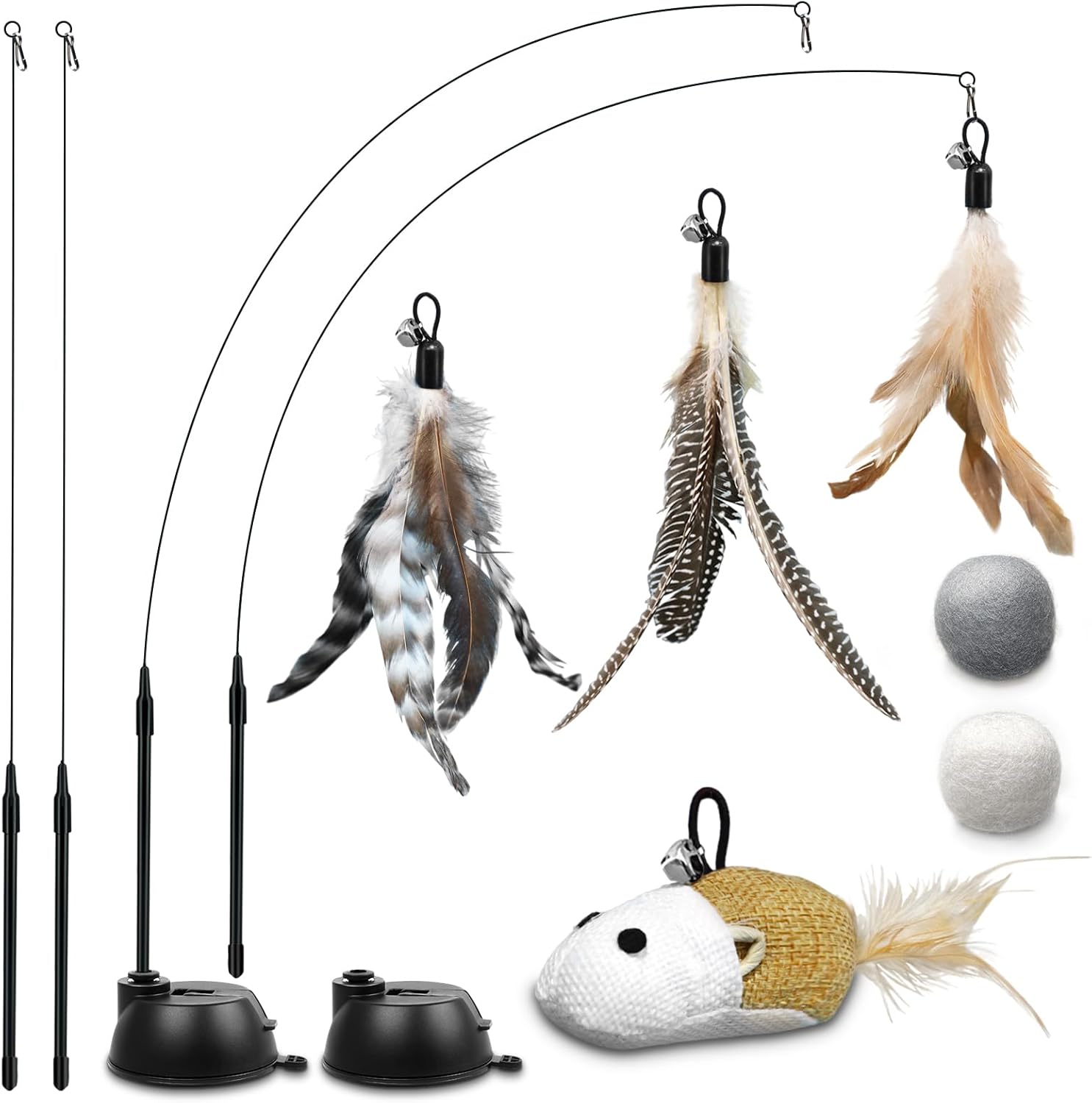ROSAUI Interactive Cat Toys Set with Feather Wands, Mice, and Suction Cup Rods 2...