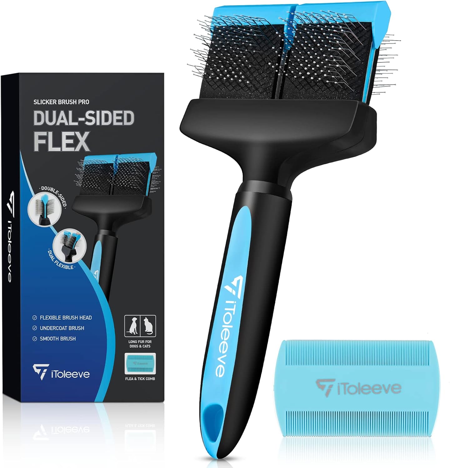 iToleeve Dual Flex Slicker Dog Brushes for Grooming, Detangling for Long Hair, R...