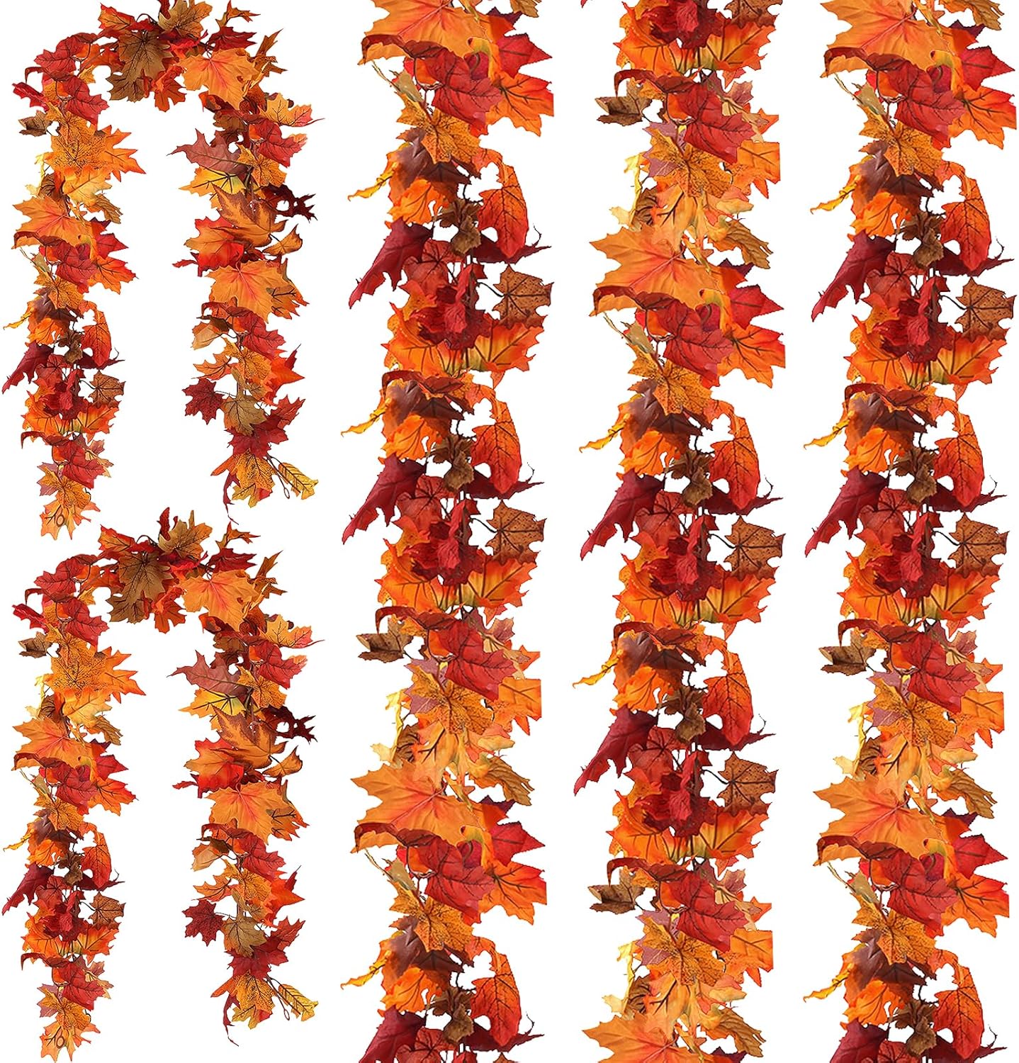 CQURE 5 Pack Artificial Autumn Fall Maple Leaf Garland, 5.9Ft/Piece Hanging Vine...