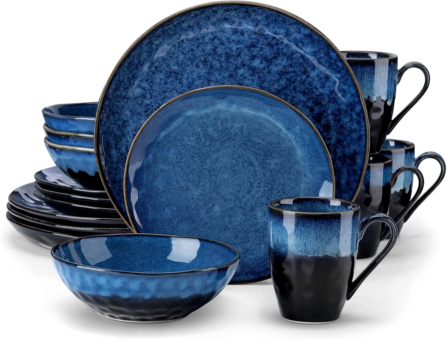 vancasso Dinner Set for 4, Starry Blue Dinner Sets, Reactive Glaze Dinnerware Ta...