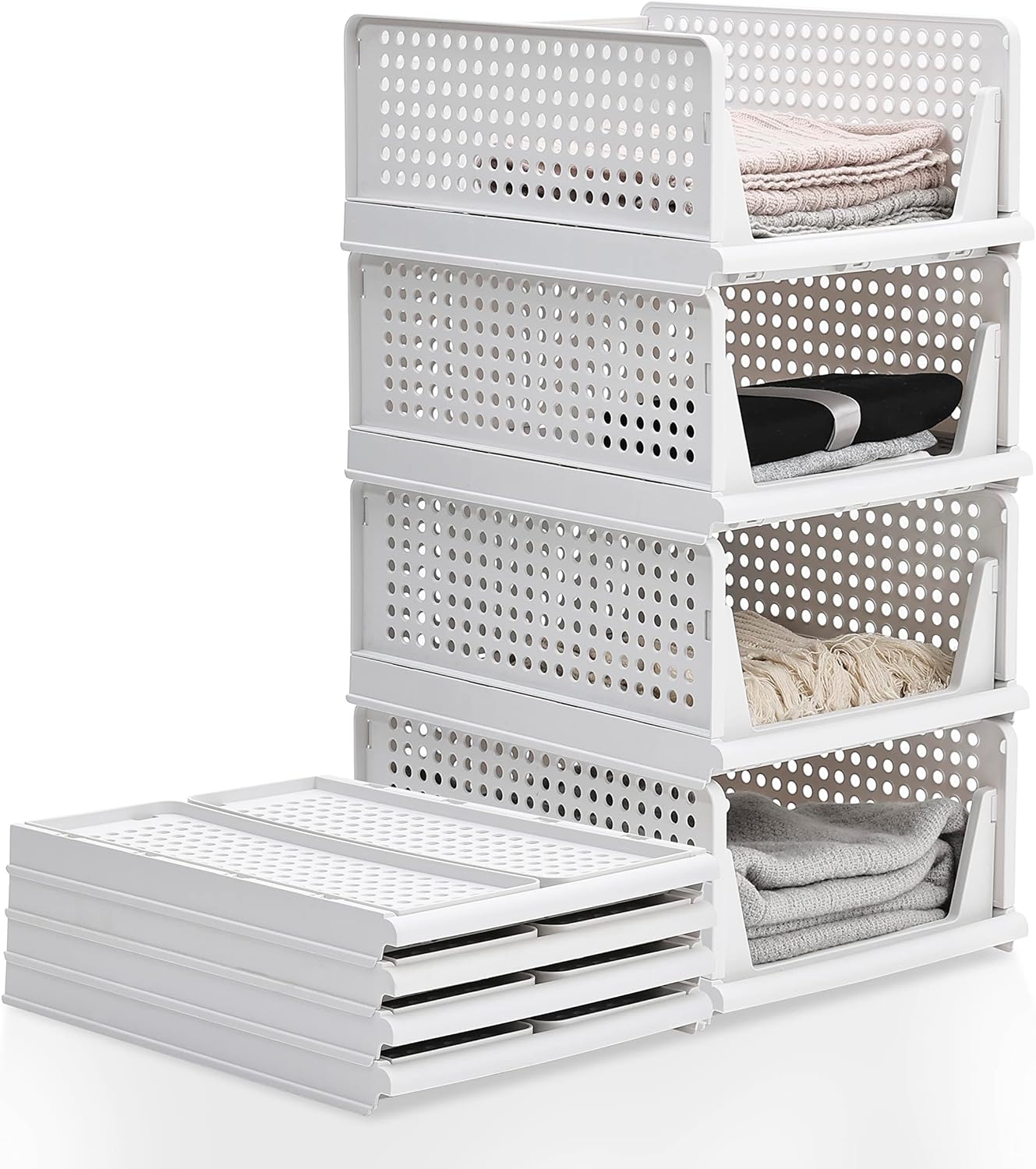 BTGGG 4 Pack Wardrobe Storage Organiser Stackable Drawer Organizer Collapsible S...