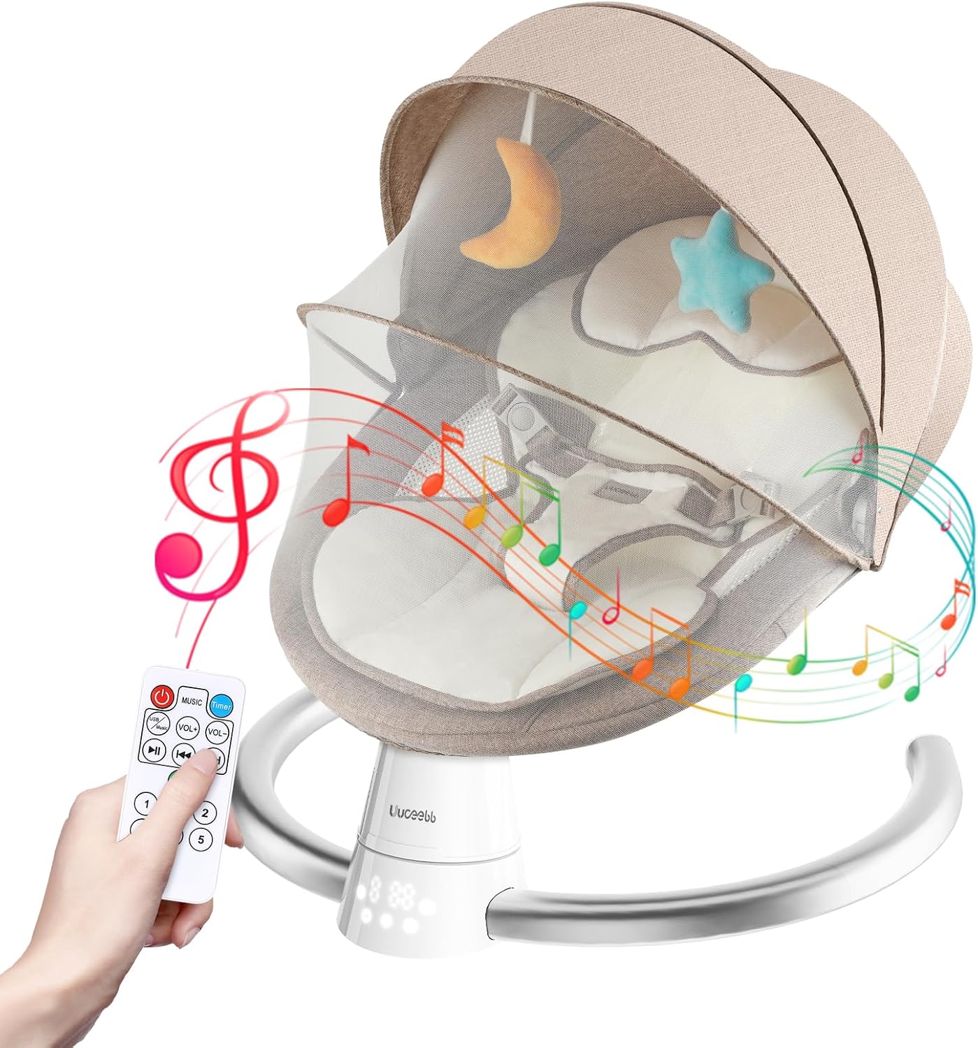 Uuoeebb Baby Bouncer with Bluetooth, Baby Bouncer from Birth with 5 Swing Speed,...