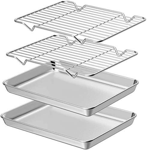 AIKKIL Baking Sheet with Rack Set [2 Sheets + 2 Racks], Stainless Steel Cookie P...