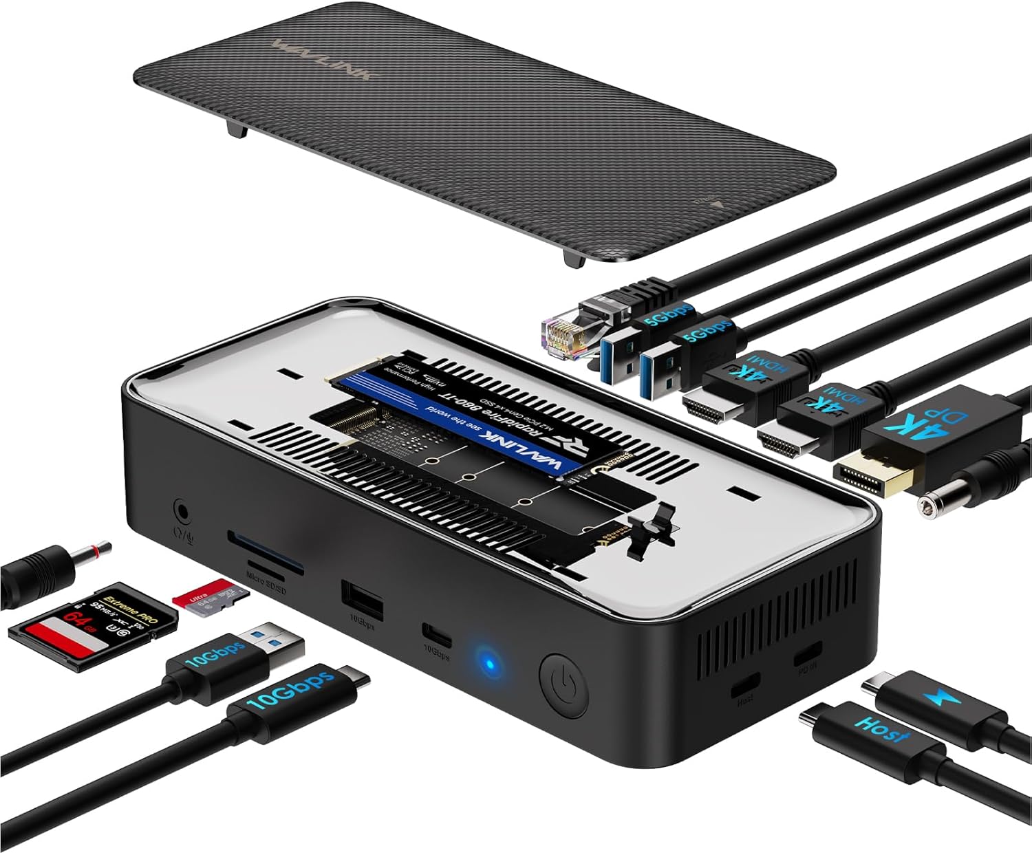 WAVLINK USB C Docking Station 3 Monitors, 13 in 1 USB C Hub with 5Gbps M.2 PCIe/...