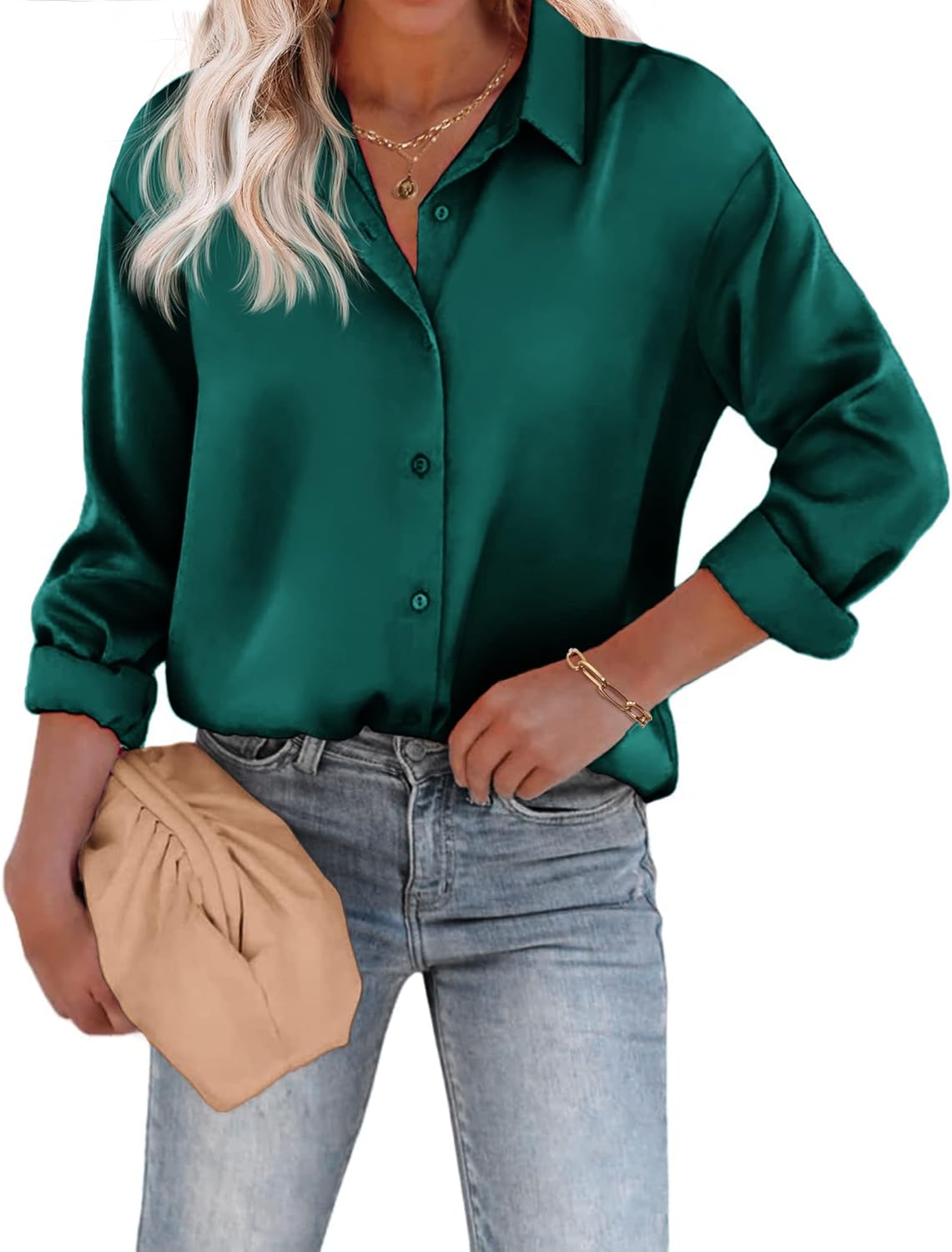 Chigant Women's Blouse, Special Satin Silk Shirts for Button Down Shirt Lovers,...