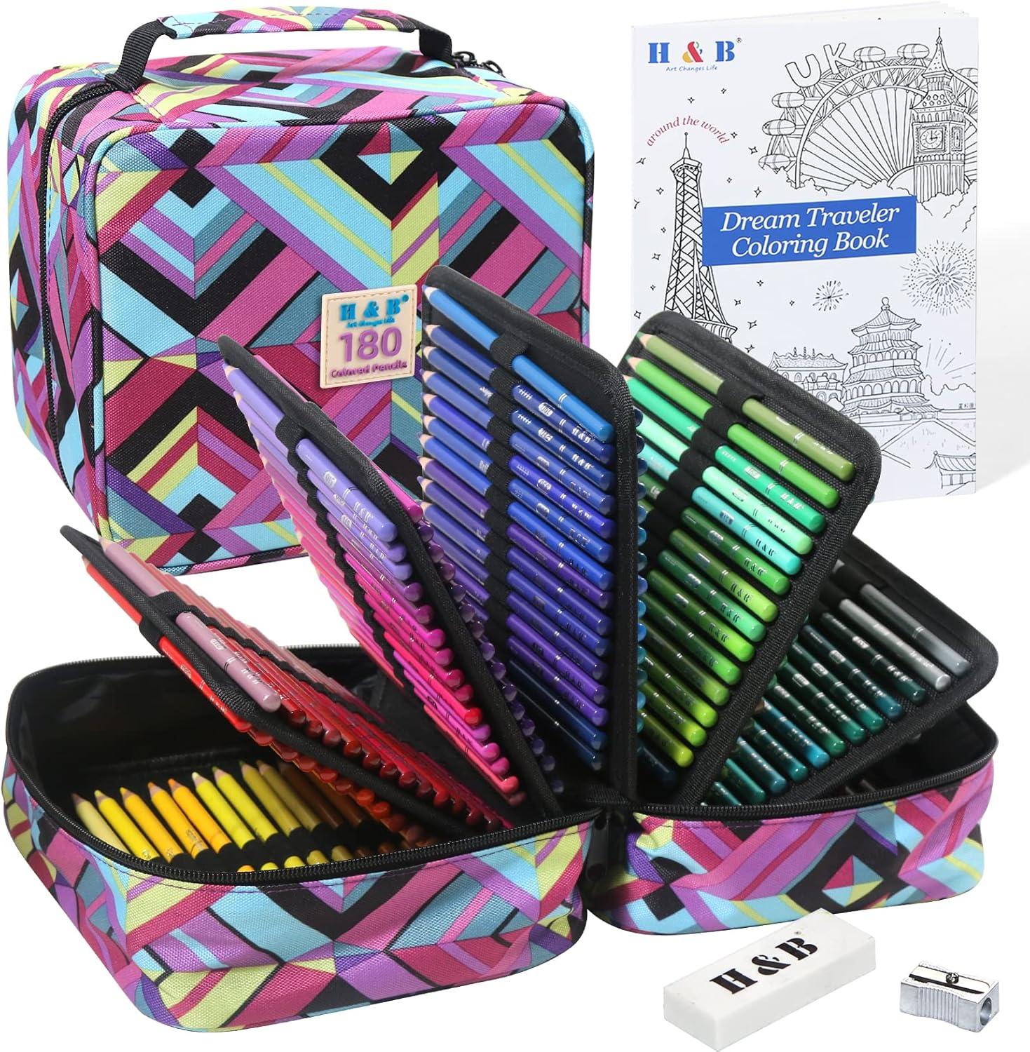 H & B Colouring Pencils 180Pcs Oil Based Coloured Pencils Drawing Set Profession...