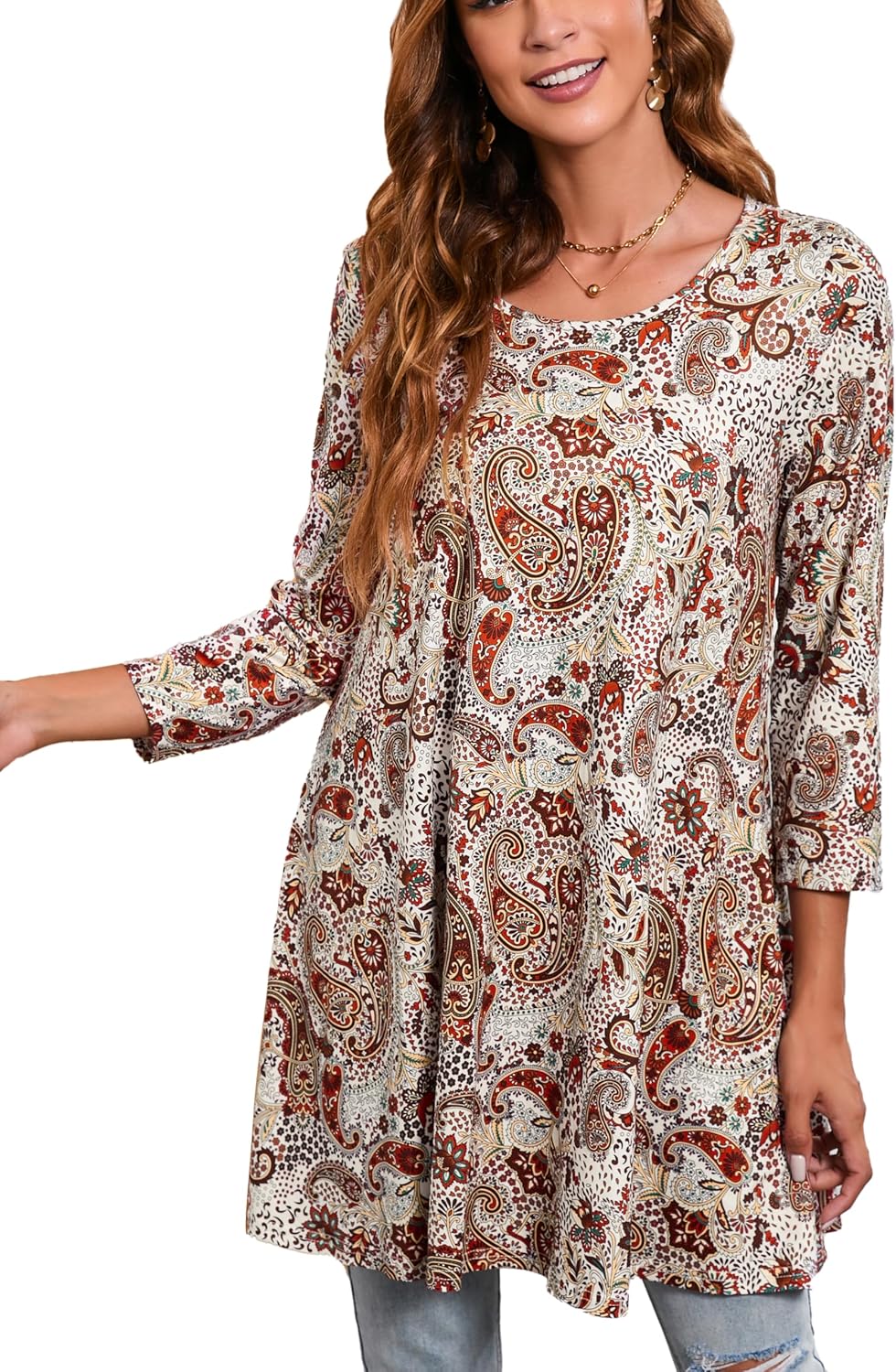 ENMAIN Tunic Tops for Women 3/4 Sleeve Plus Size Women's Tunics Loose Fit Floral...
