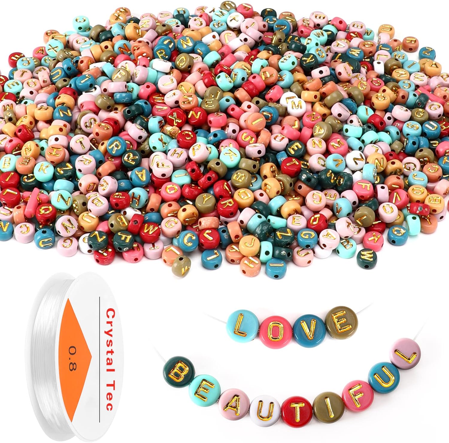 Colored Letter Beads, DECYOOL 1900Pcs 4×7mm Colorful Gold Acrylic Alphabet Beads...
