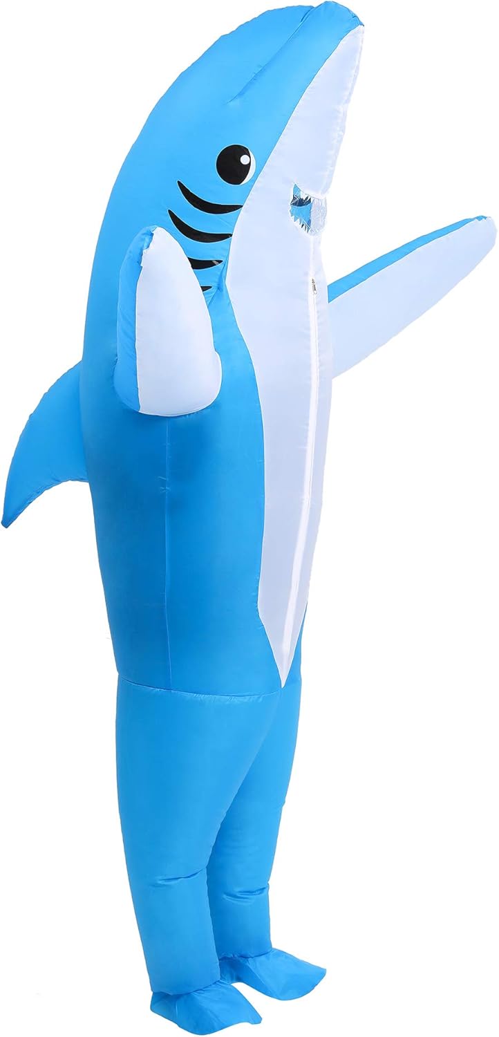 IHGYT Inflatable Shark Costume Air Blow up Jaws Jumpsuit Fancy Dress Funny Carch...