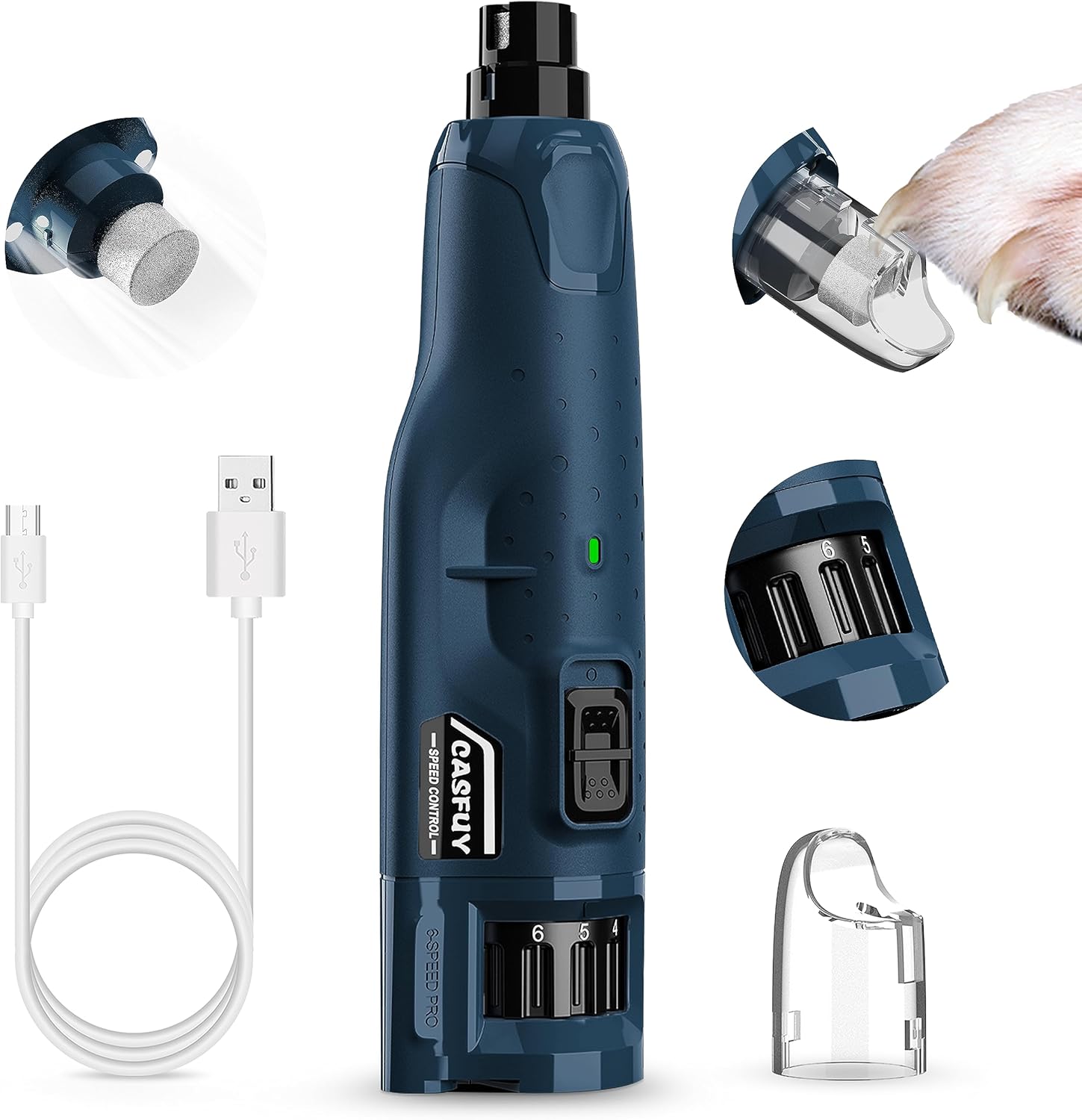 Casfuy Dog Nail Grinder, Special 45db Quiet Nail Grinder with 6-Speed, Innovativ...
