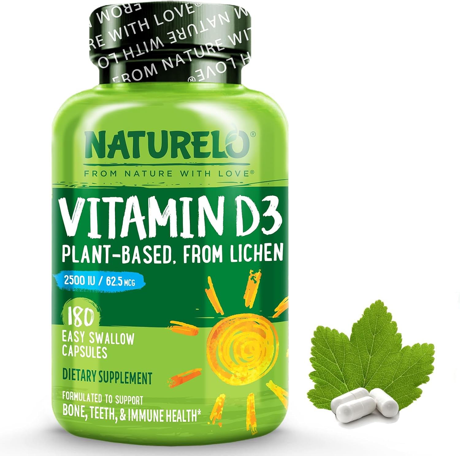 NATURELO Vitamin D, Premium Plant-Based D3 Supplement for Immune System, Special...