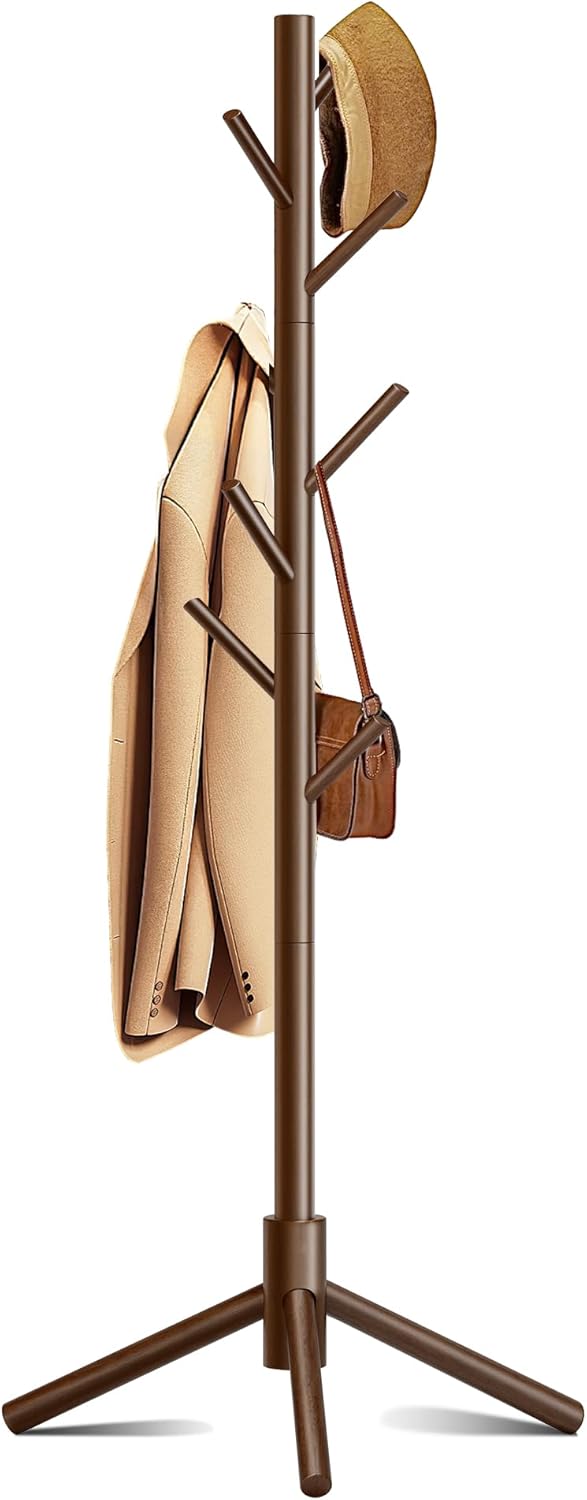 Wooden Coat Rack Stand, Special Free Standing Coat Rack with 8 Hooks, Innovative...