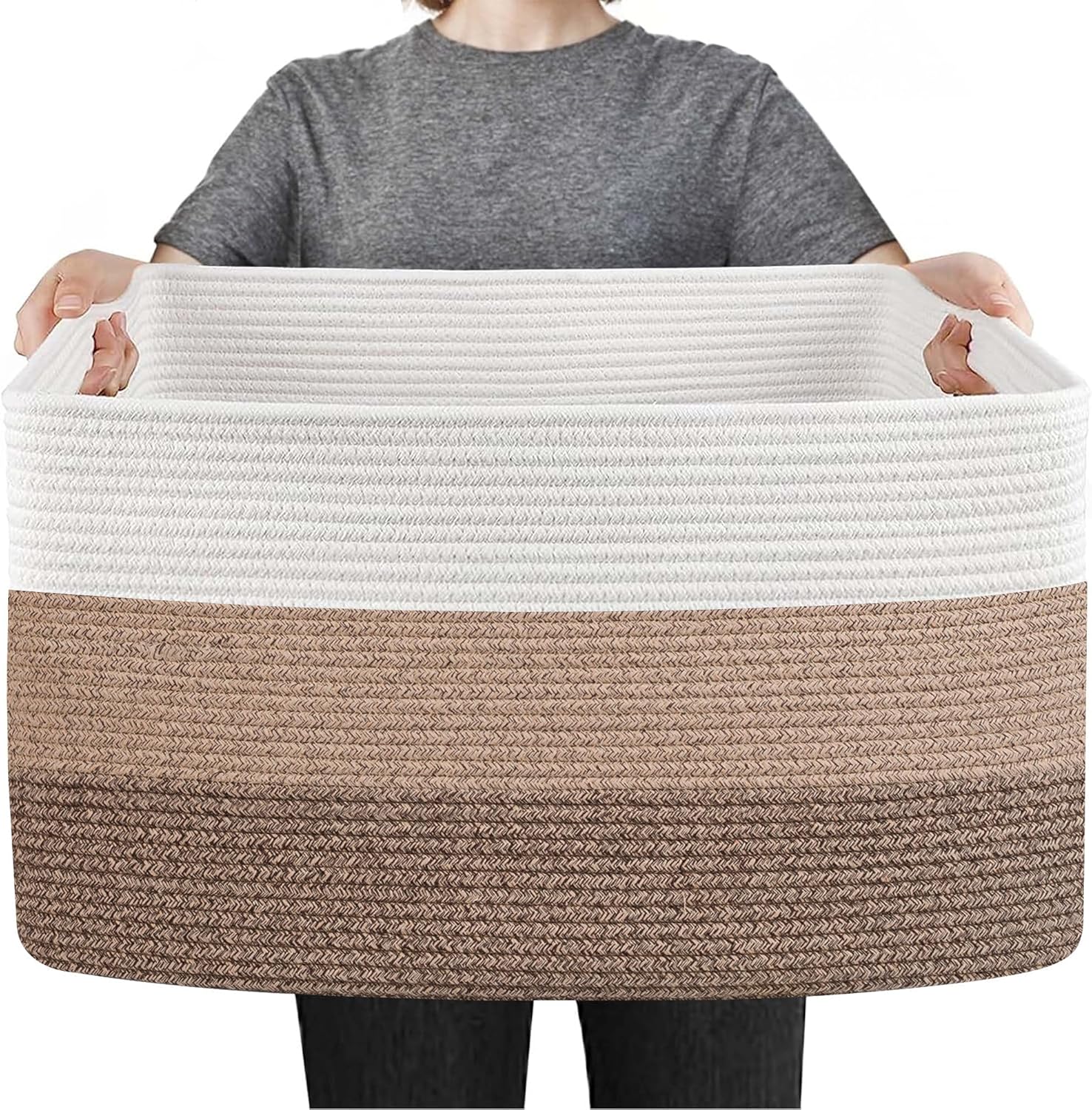 Extra Large Blanket Storage Basket, 23.6" x 15.7" x 14.1" Rectangle Woven Cotton...
