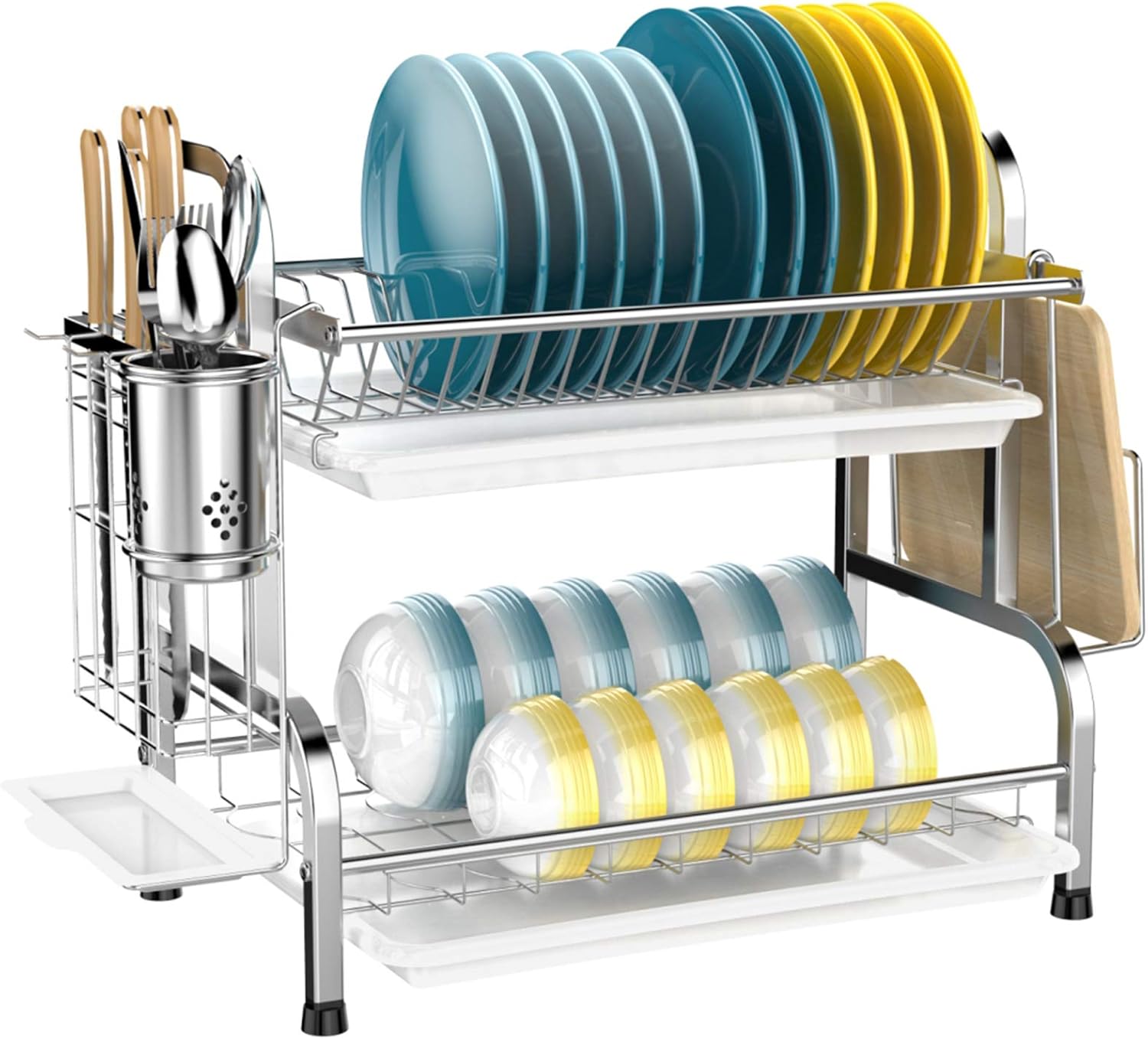 iSPECLE Dish Drying Rack - 304 Stainless Steel 2 Tier Dish Racks with Automatic...