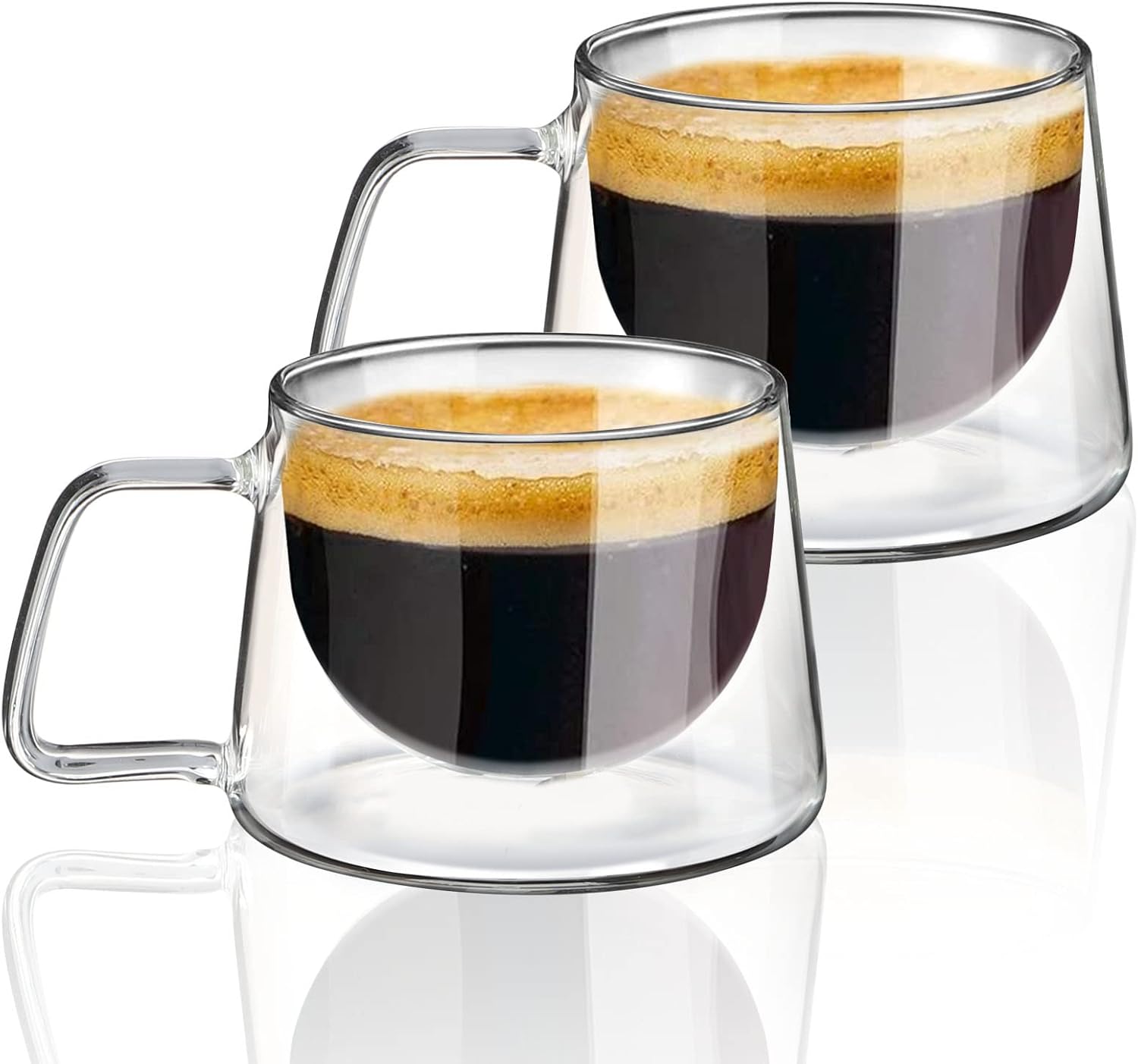 KAMEUN Double Walled Coffee Cups, Set of 2 Coffee Cups with Handle, Handmade Ins...