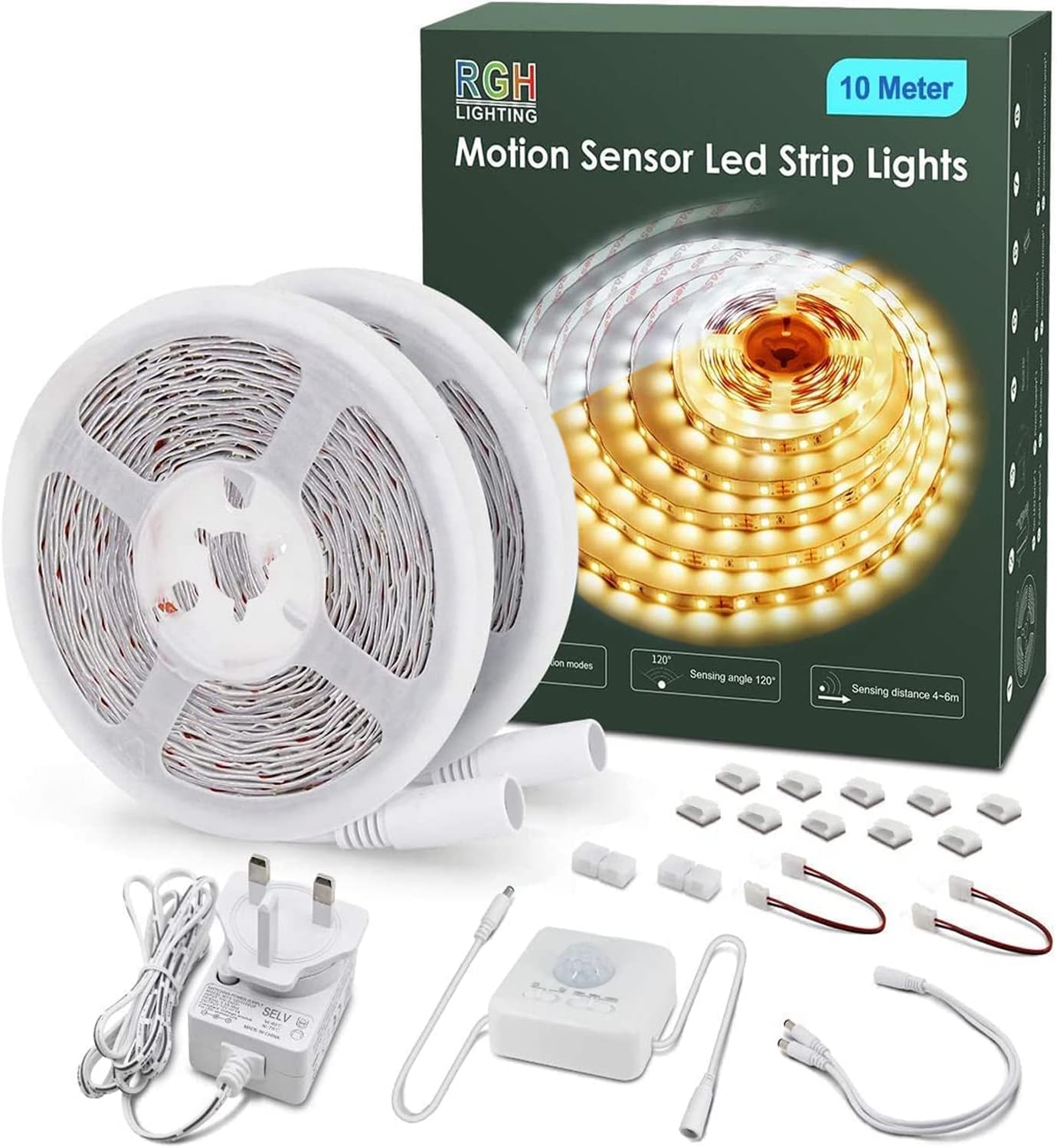 RGH LIGHTING Motion Sensor Led Strip Lights 10 Meters, White Led Light Strip Day...