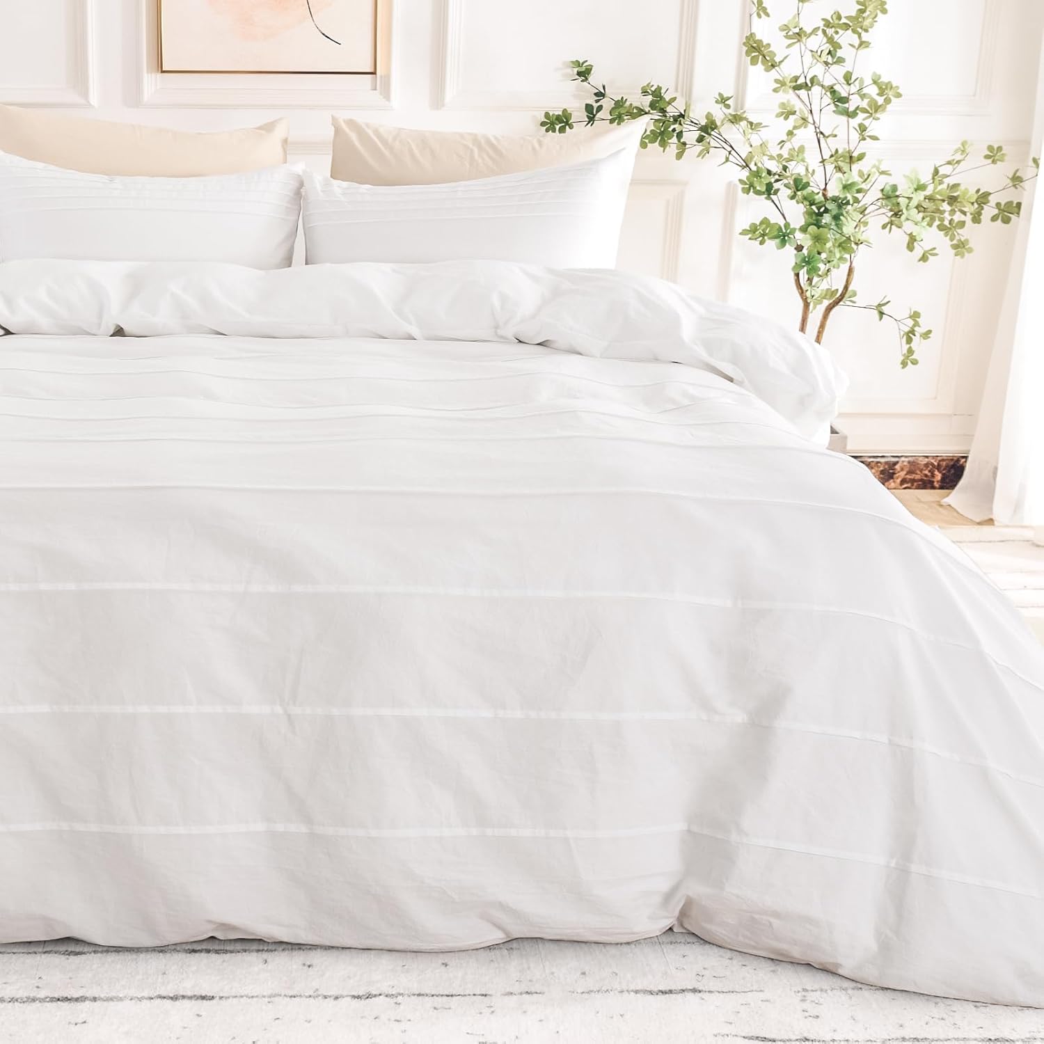 NEXHOME PRO 100% Organic Cotton Duvet Cover Oversized King Size, Linen Like Plea...