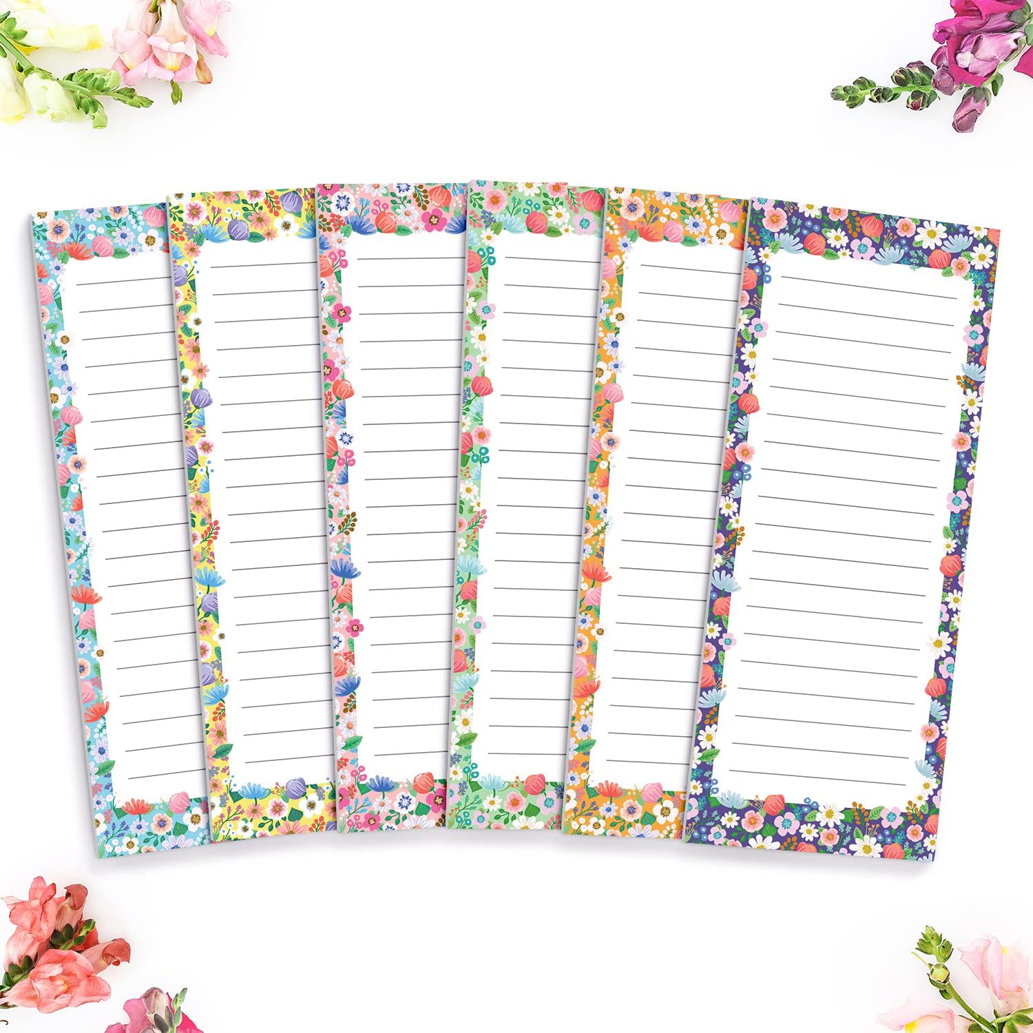 SWEETZER & ORANGE 6-Pack Magnetic Grocery List for Fridge (Floral) - 3.5” x 9” M...